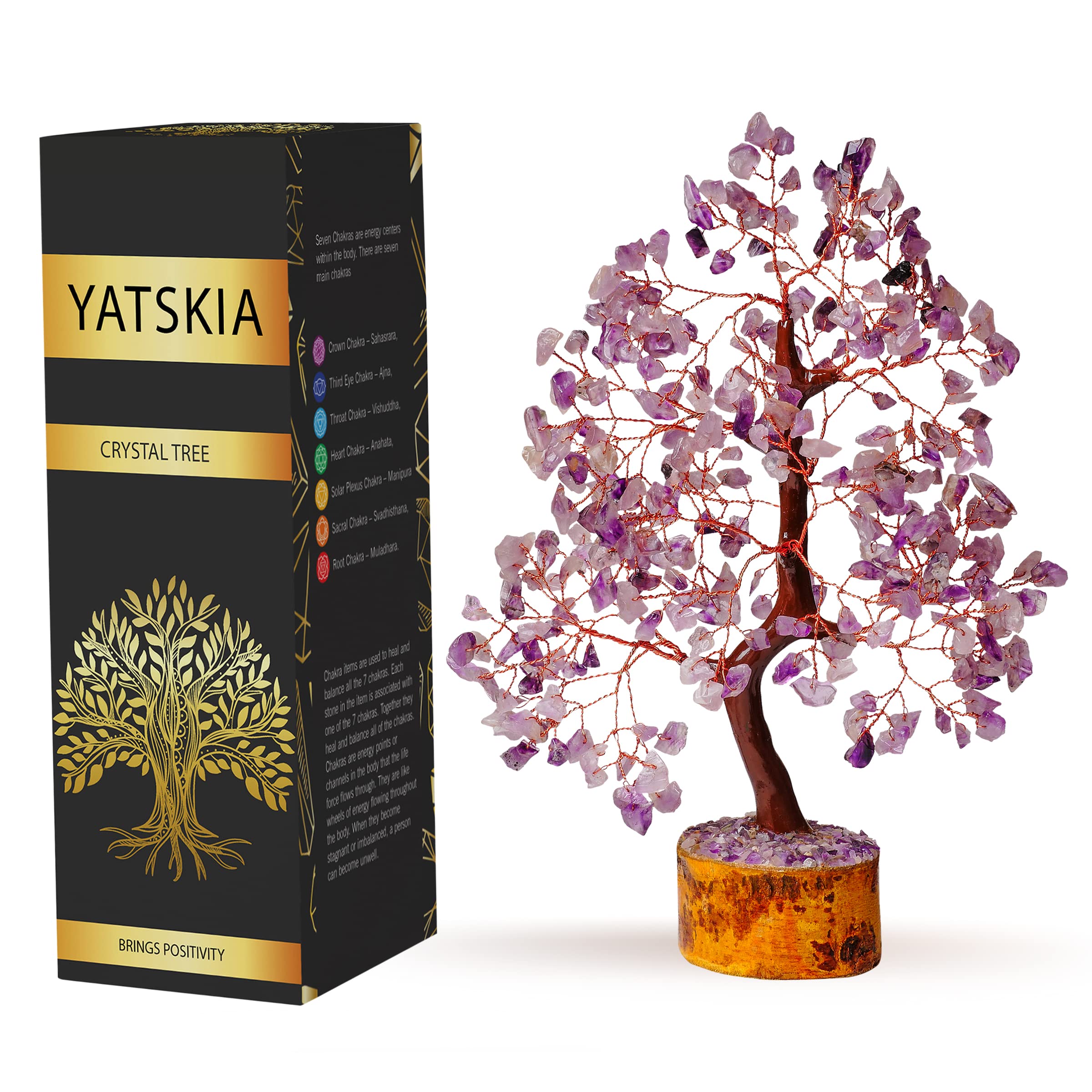 YATSKIA Amethyst Crystal Tree of Life, Crystal Tree for Positive Energy, Purple Crystals Decor, Feng Shui Spiritual Gift, Amethyst Gift