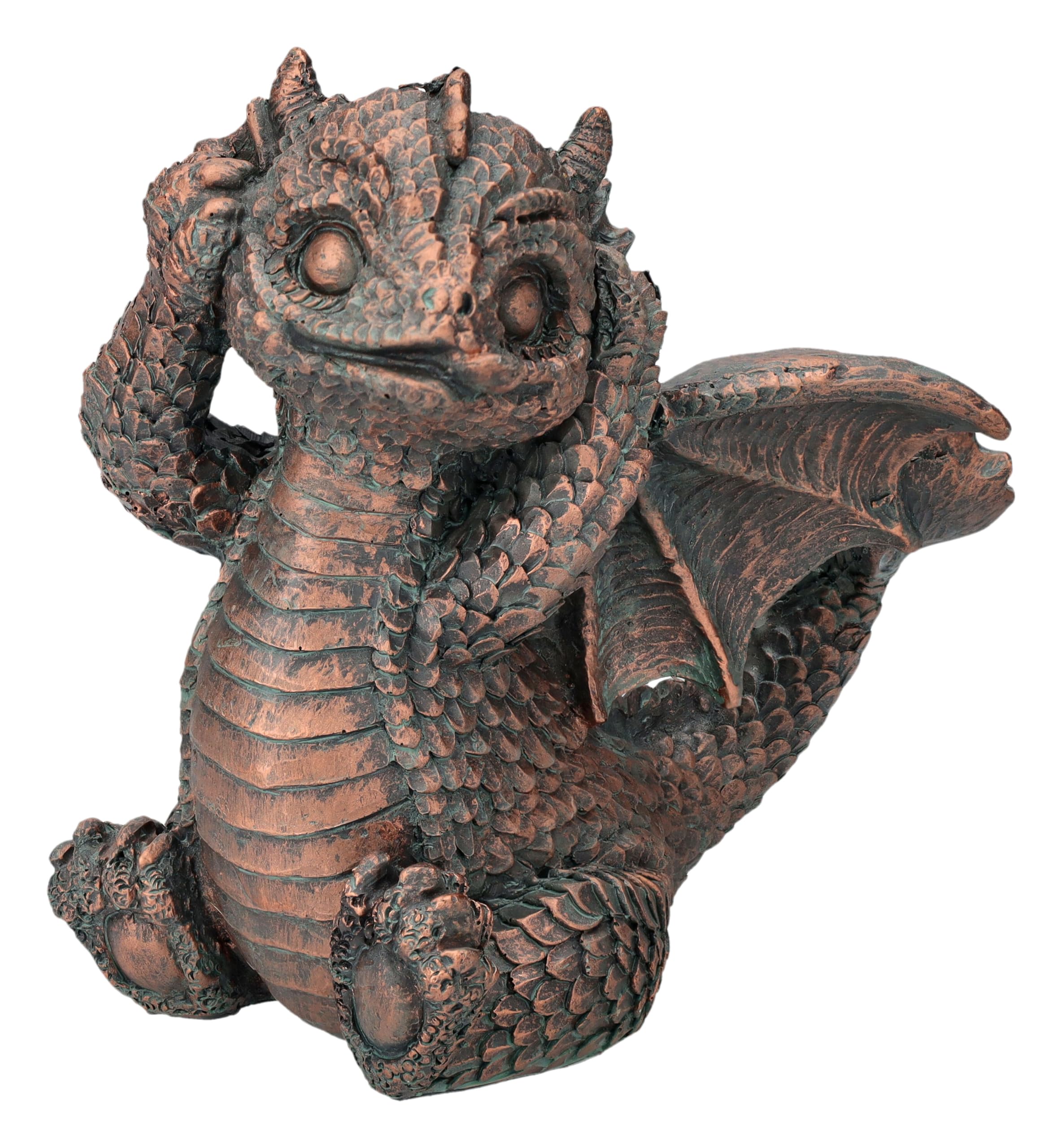 Figuren Shop GmbH Drachenfiguren - Nichts Böses Sehen, Hören, Sagen, 12 cm - Kunststein, Handbemalt, Bronzefarben, Fantasy Statue