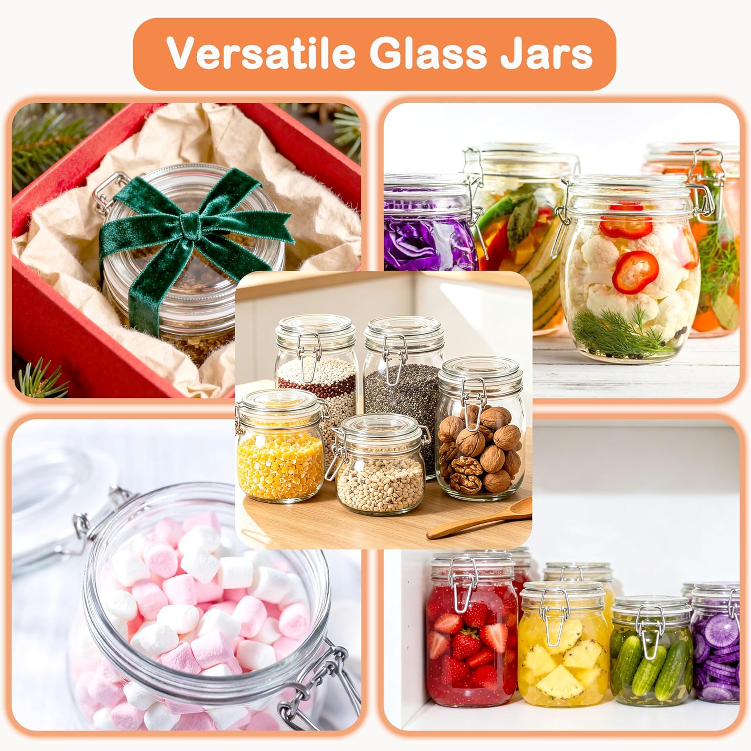 Glass Containers With Lids 16 Oz Wide Mouth Airtight Jars With Locking Lids 2 Pack Food Storage Canisters For Pantry Fridge Kitchen Rubber Sealed Glass Jars For Cereal, Oats, Sugar, Flour,Nuts,Candy - Image 6