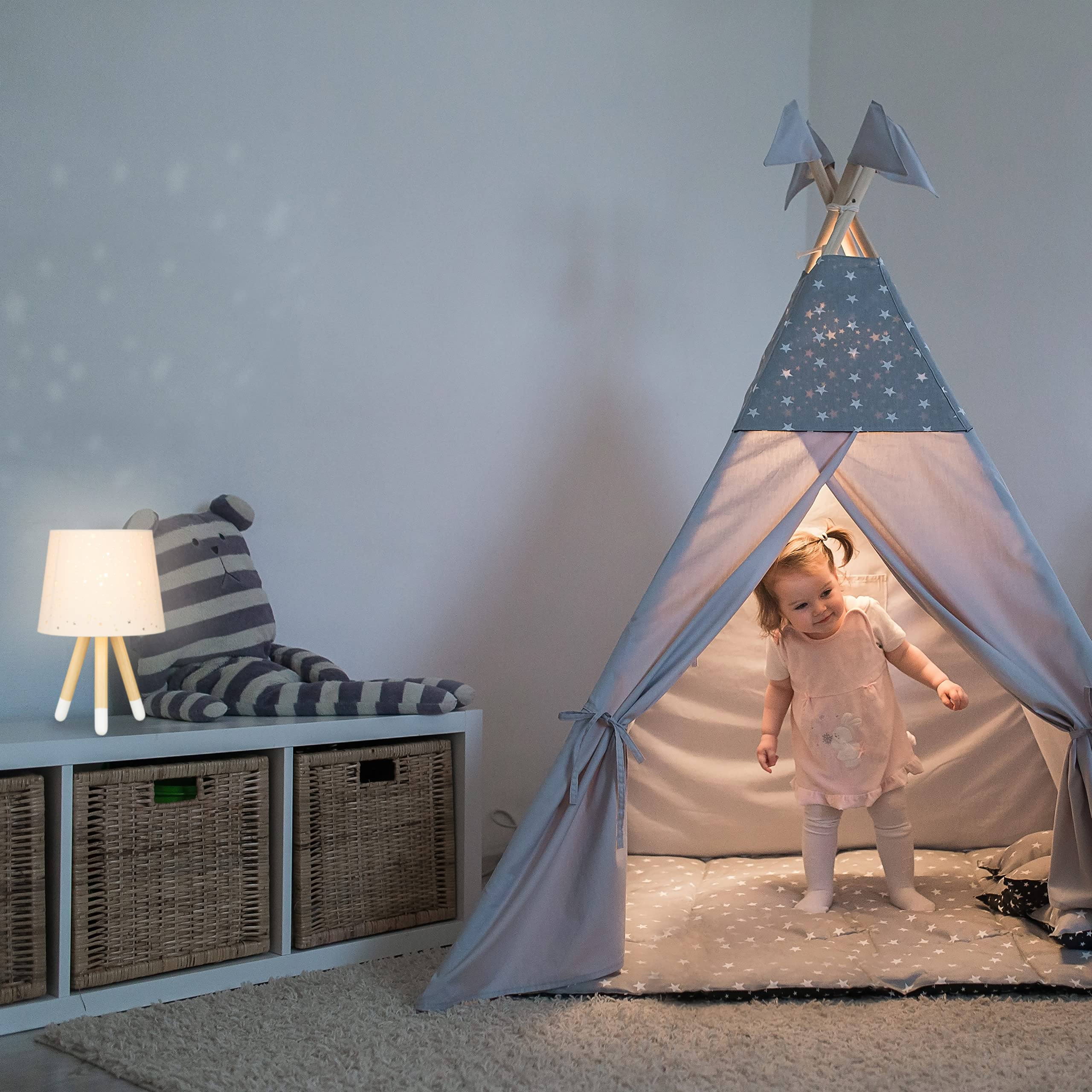 Relaxdays Lampada da Tavolo, Bambini e Bambine, Attacco E14, Paralume Rotondo, Altezza 40 cm, Abatjour, Rosa