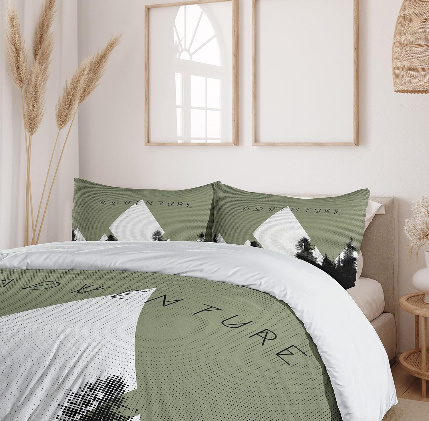 Ambesonne Adventure Duvet Cover Set, Forest Halftone Effect Hipster Typography Camping in Mountains, Decorative 2 Piece Bedding Set with 1 Pillow Sham, Twin Size, Army Green Black White Twin Army Green Black White