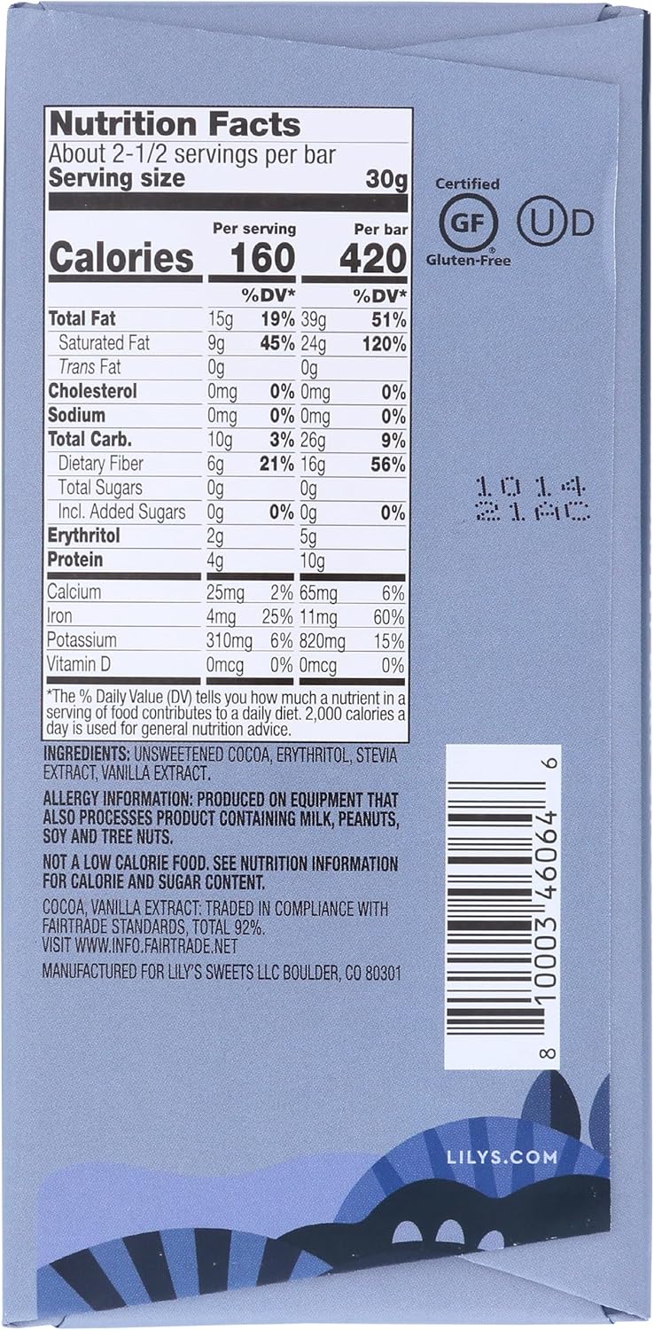 LILYS CHOCOLATE Stevia Sweetened Dark Chocolate