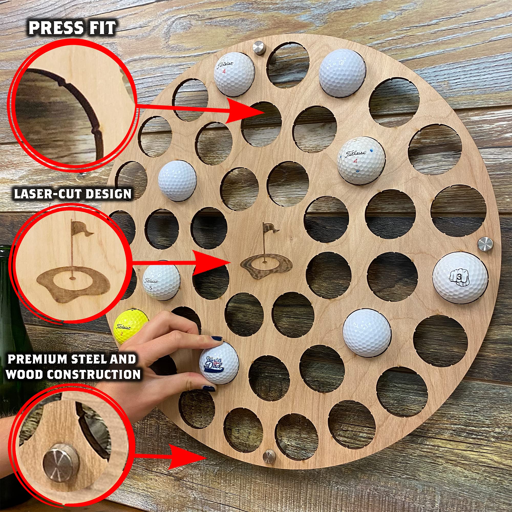 Torched Golf Ball Display Holder Collector’s Case Holds 42 Golf Balls Wall Mount Decor