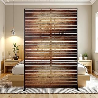 Metal Privacy Screen Outdoor 72" H × 47" W,Vintage Wood Color Freestanding Decorative Privacy Fence & Screen, Ideal for Balcony, Yard & Garden