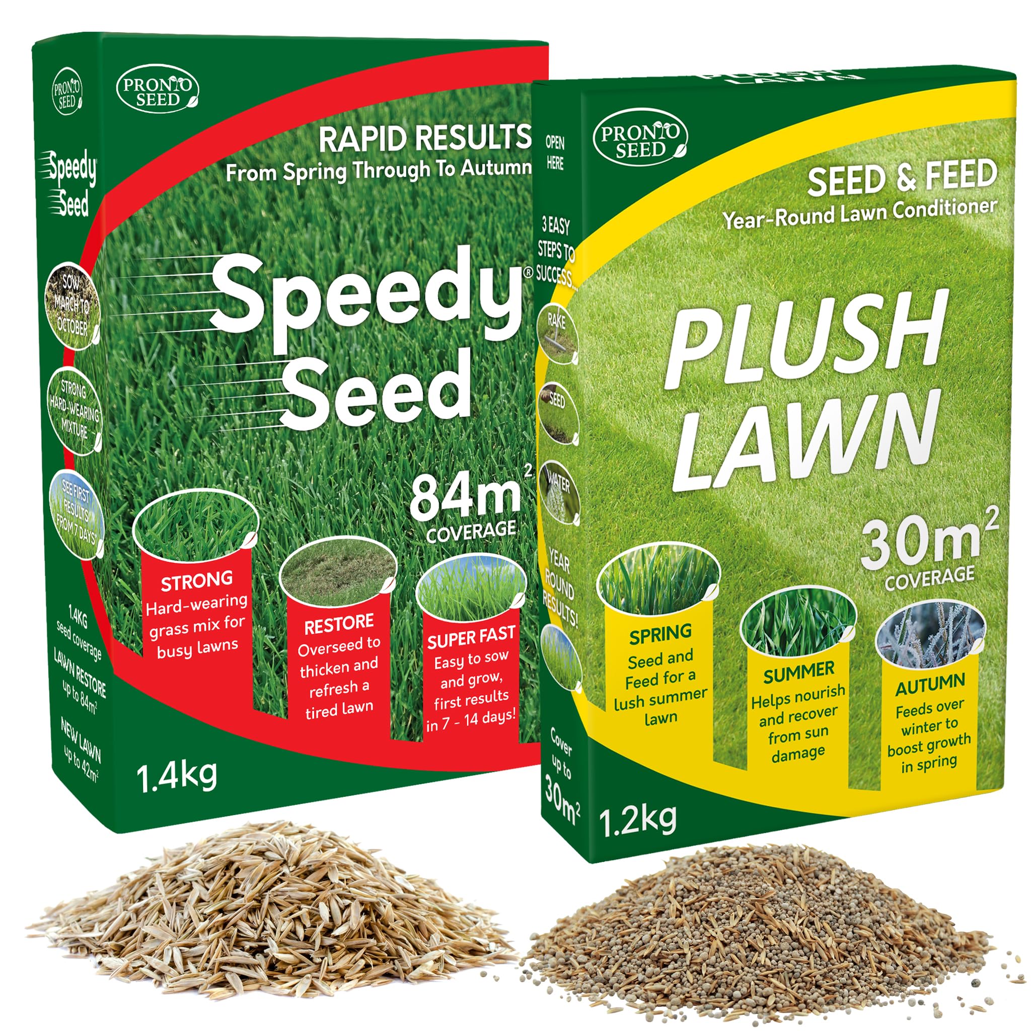 Pronto Seed Revive Lawn Bundle 2.6kg - 1.2kg Plush & 1.4kg Speedy - Fast-Growing, Hard-Wearing Grass Seed & Conditioner Mix – Covers Up to 100m² for Lawn Repair, Overseeding & Restoration — image 1