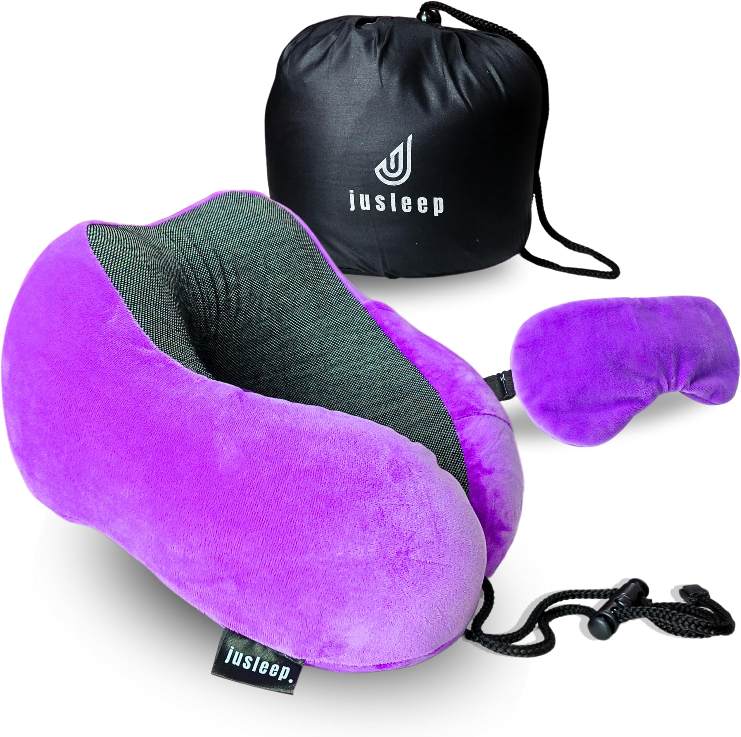 jusleepjusleep Premium Neck Pillow for Travel, Memory Foam Travel Neck Rest Support Pillow for Pain Relief, Travel Pillow for Flights, Train and Car | 360ยฐ Neck Rest Support | Washable Cover
