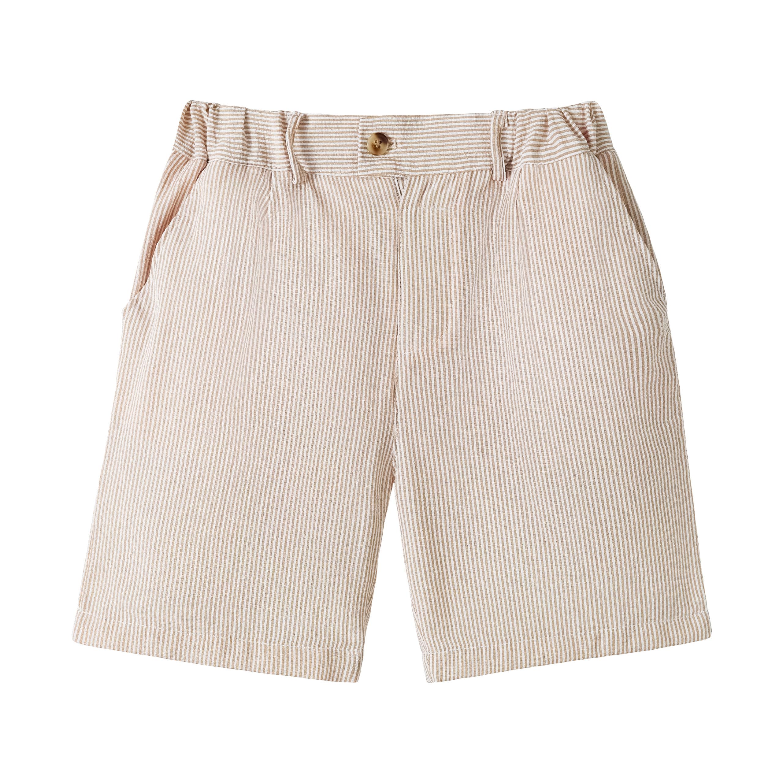 LOLANTA Short Garçon Seersucker pour Mariage, Short Léger en Mélange de Coton, Taille Ajustable avec Poches pour Plage