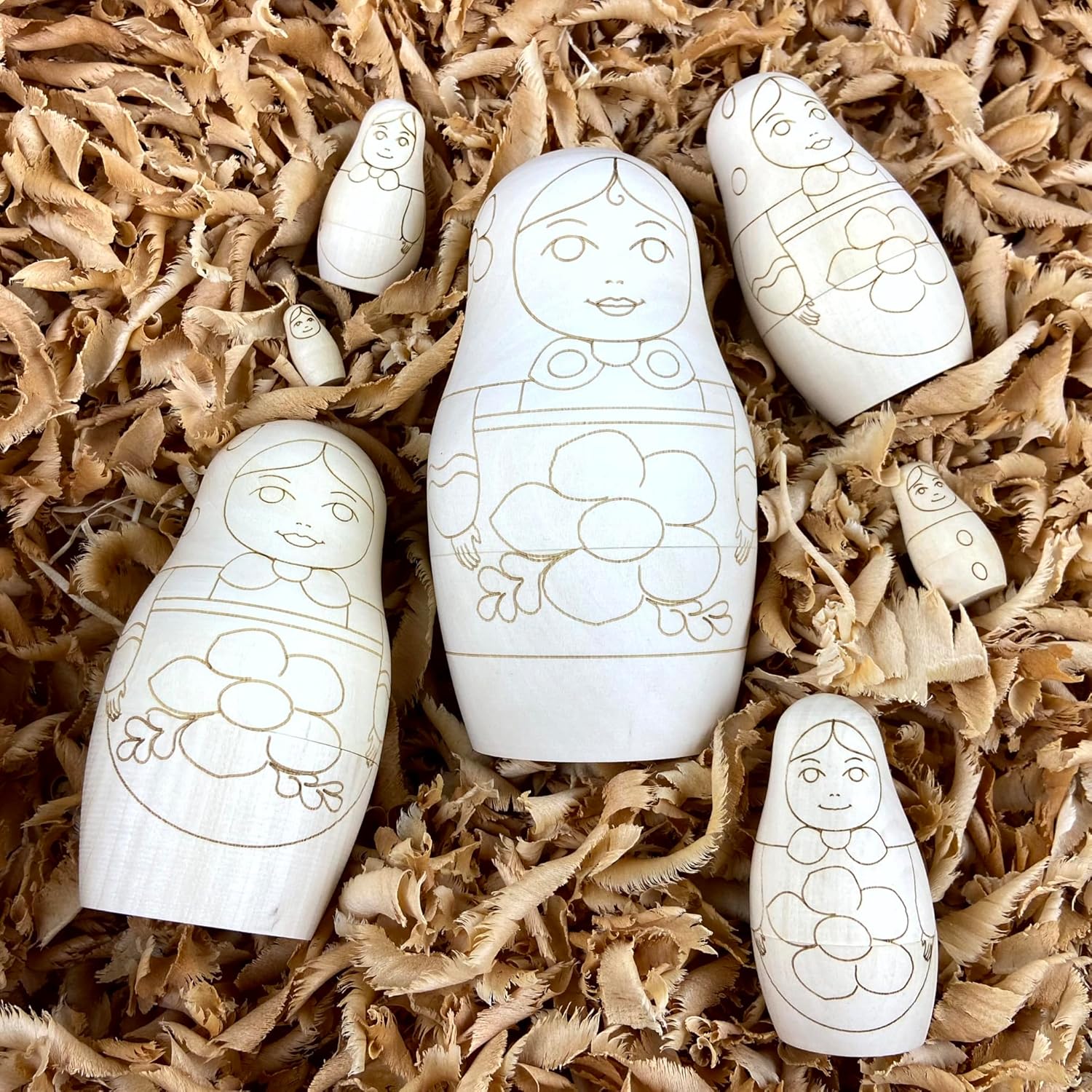 Unfinished Nesting Dolls Blank Set of 7 pcs - Wooden Crafts to Paint Your Own Matryoshka - Blank Russian Nesting Dolls Unpainted - Russian Dolls Blank