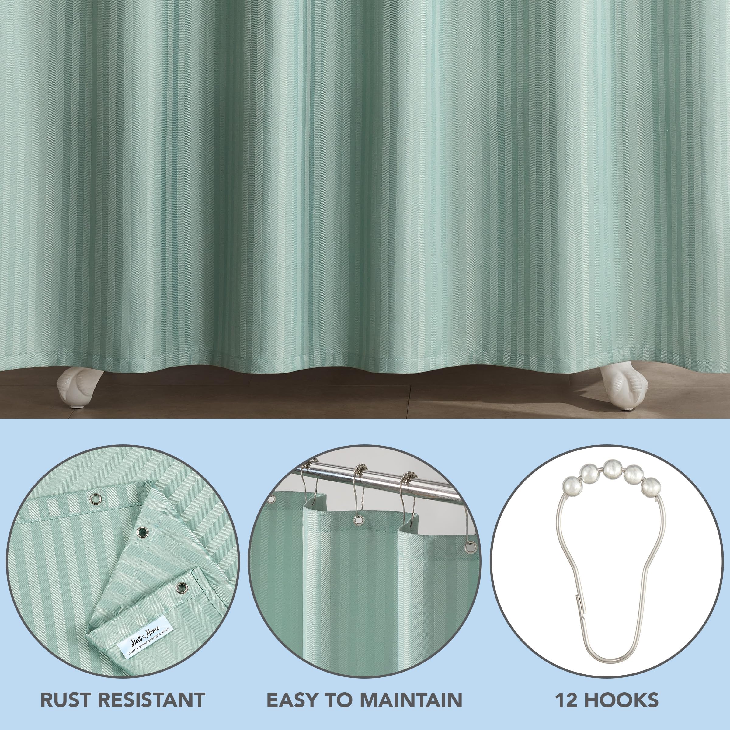 Arkwright Damast Duschvorhang-Set – Wasserabweisend, Mit Metallrollringen & Beschwertem Saum, 183x183 Cm