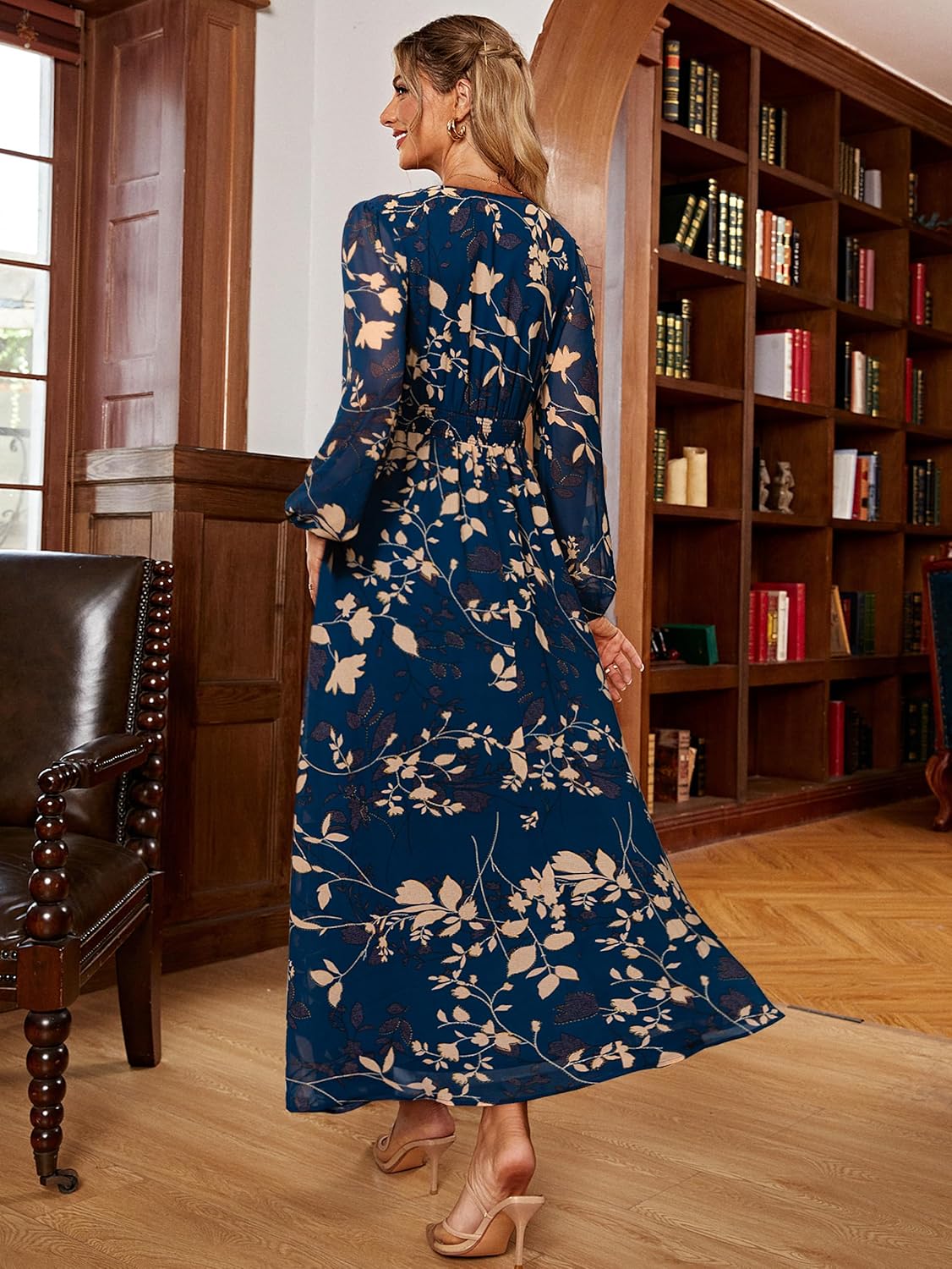 Simplee Women's Boho Floral Maxi Dress Flowy Casual V Neck Short Sleeve Wedding Guest Holiday Beach Long Dress - Image 4