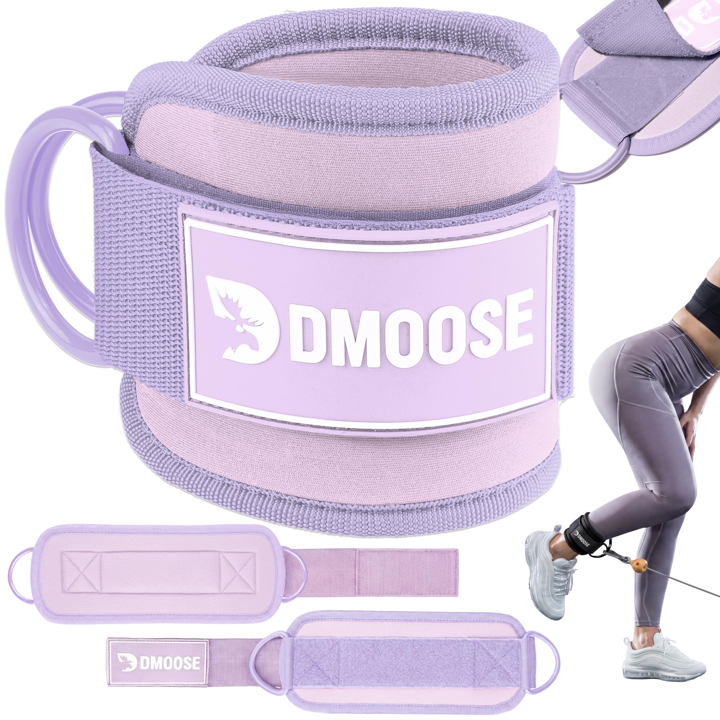 DMoose Ankle Strap for Cable Machine - One Size Fit with Premium Padding, Workout Kickback Ankle Cuffs, Ankle Bands for Working Out, Booty Workouts, Leg Extension, Hip Abductors &amp; Lower Body Exercises