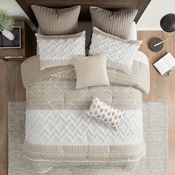 Ink+Ivy King Duvet Cover Set, Chic Chevron Chenille Tufting Accent, Boho Duvet King Set, All Season, Lightweight Cotton Duvet King Set Bedding Cover, 2 Shams, Mila, King/Cal King Taupe 3 Piece