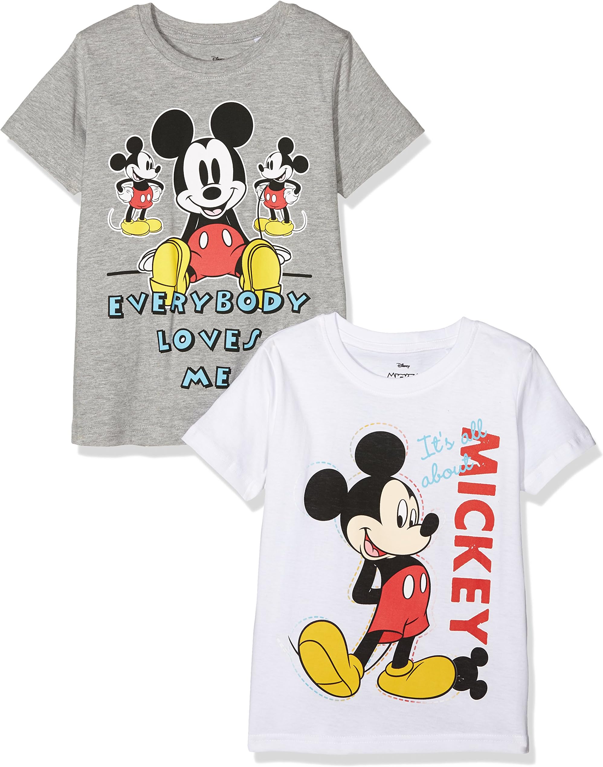 TV Mania Boys T-Shirt Disney Mickey Mouse Pack Of 2, Multicoloured (White + Greymelange), 128 (Manufacturer Size: 122/128)