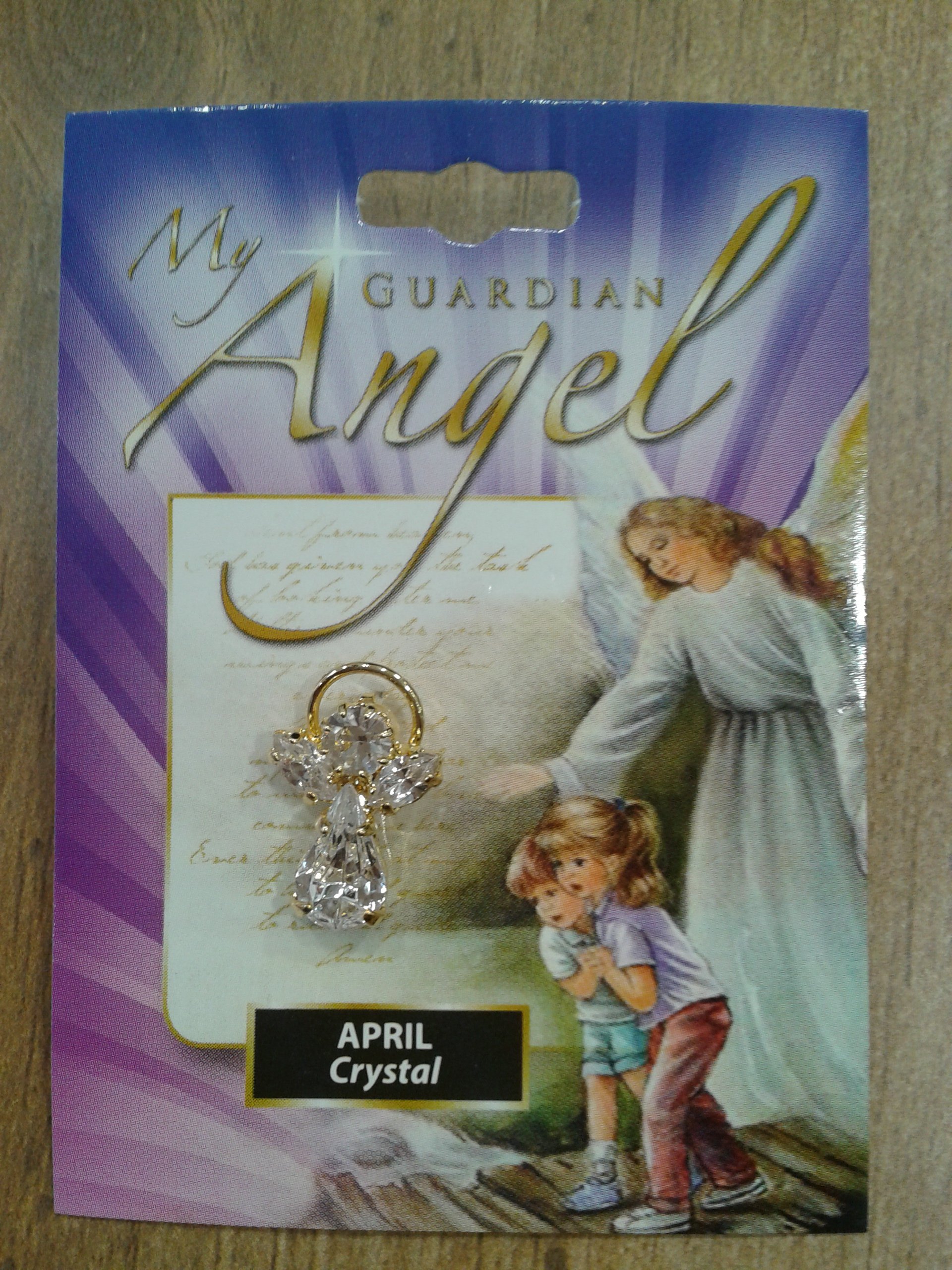 Loving Jesus White Guardian Angel Pin Birthstone 1 1/2 April Crystal