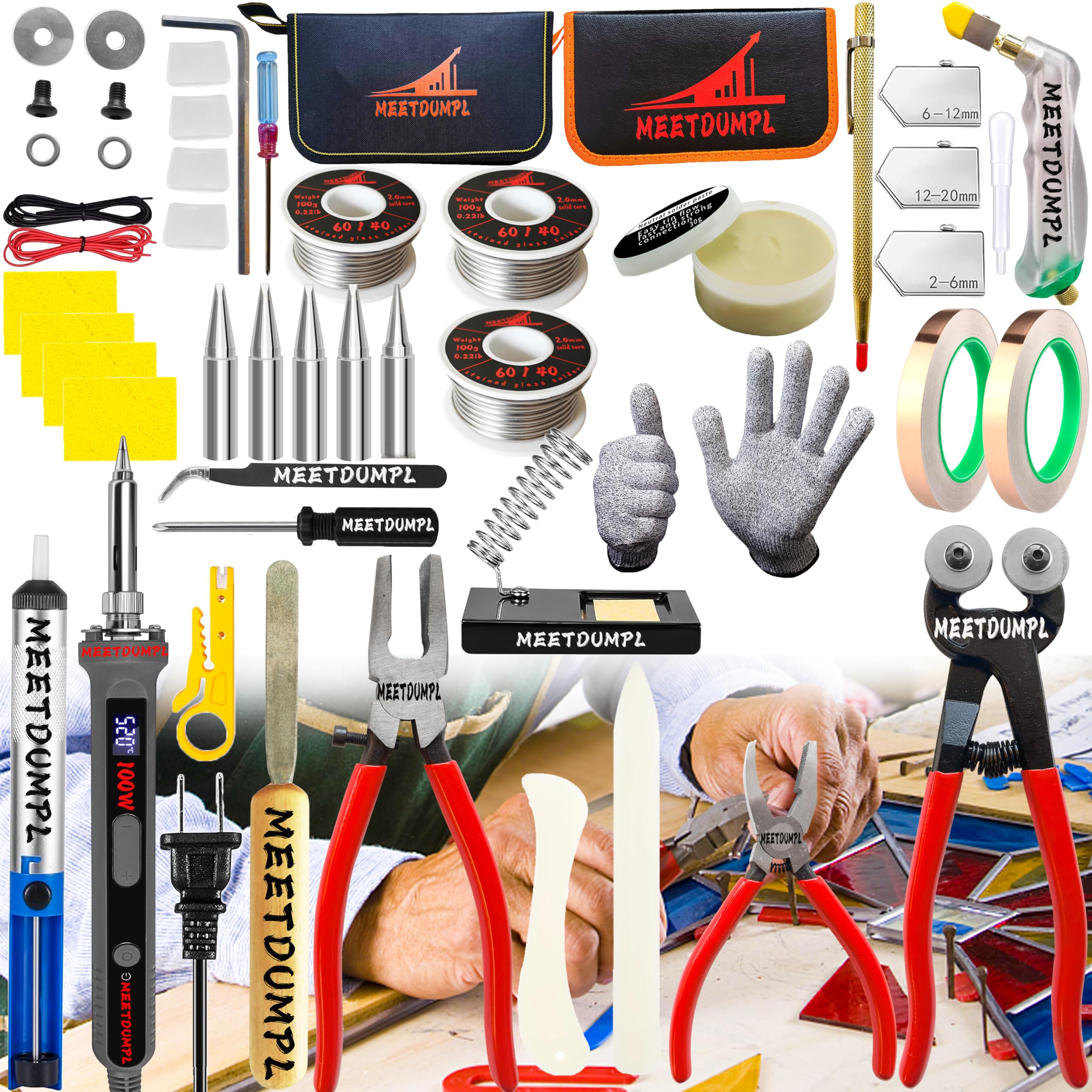 Stained Glass Kits for Adults，Stained Glass Supplies，Stained Glass Kit，with 60W Soldering Iron Kit,Glass Cutter Tool Kit,50g Solder Wire,Cut Resistant Gloves,for Stained Glass Making. (3)-image-20