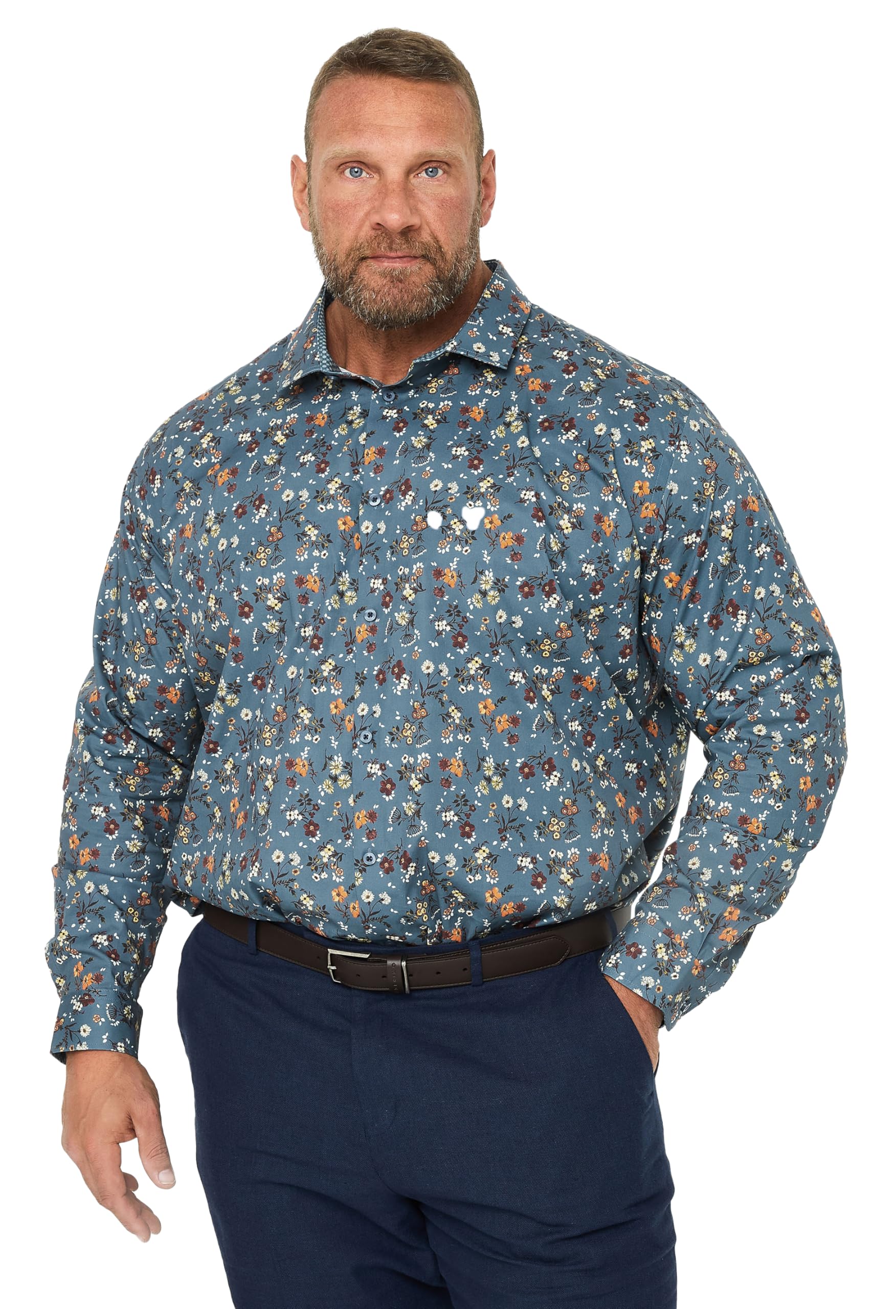 BadRhino Men's Long Sleeve Shirt Blue Cotton