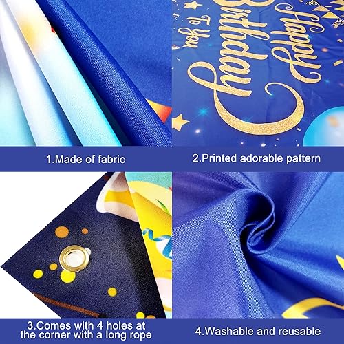 Miniatura 3 de KatchOn, Pancarta extragrande de feliz cumpleaños azul y dorado, 72 x 44 pulgadas, telón de fondo azul y dorado para decoraciones de feliz