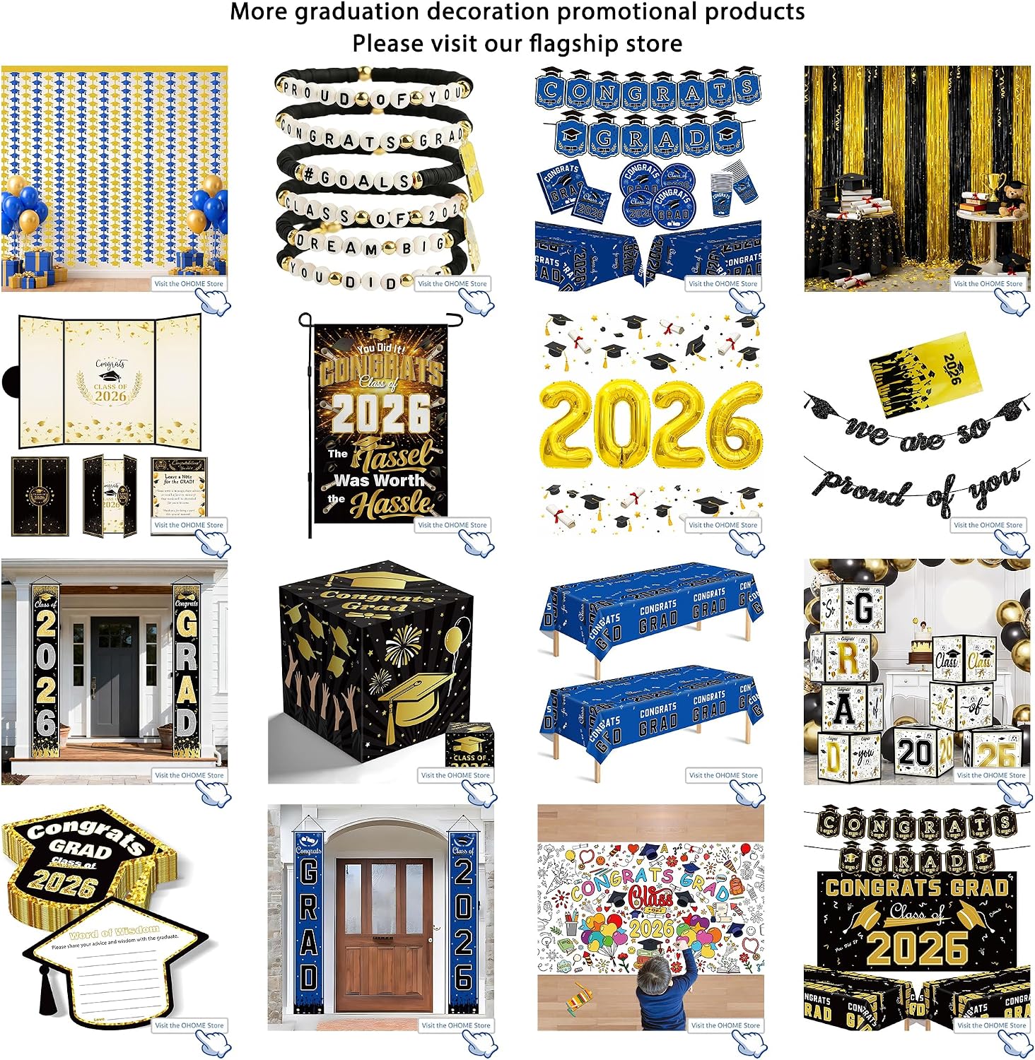 OHOME Graduation Decorations 2026 2027- 𝐒𝐇𝐎𝐏 𝐀𝐋𝐋 𝐆𝐑𝐀𝐃 𝐃𝐄𝐂𝐎𝐑 →𝟕𝟎% 𝐎𝐅𝐅 Disposable Plastic Black and Gold Tablecloth for Class of 2026 Decorations Party Favors Banner,54" X 108",2Pcs