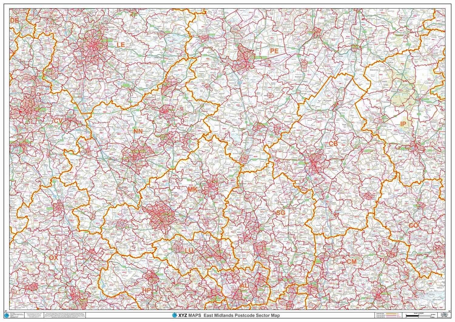 Postcode Sector Map - (S7) - East Midlands - Wall Map-Plastic Coated