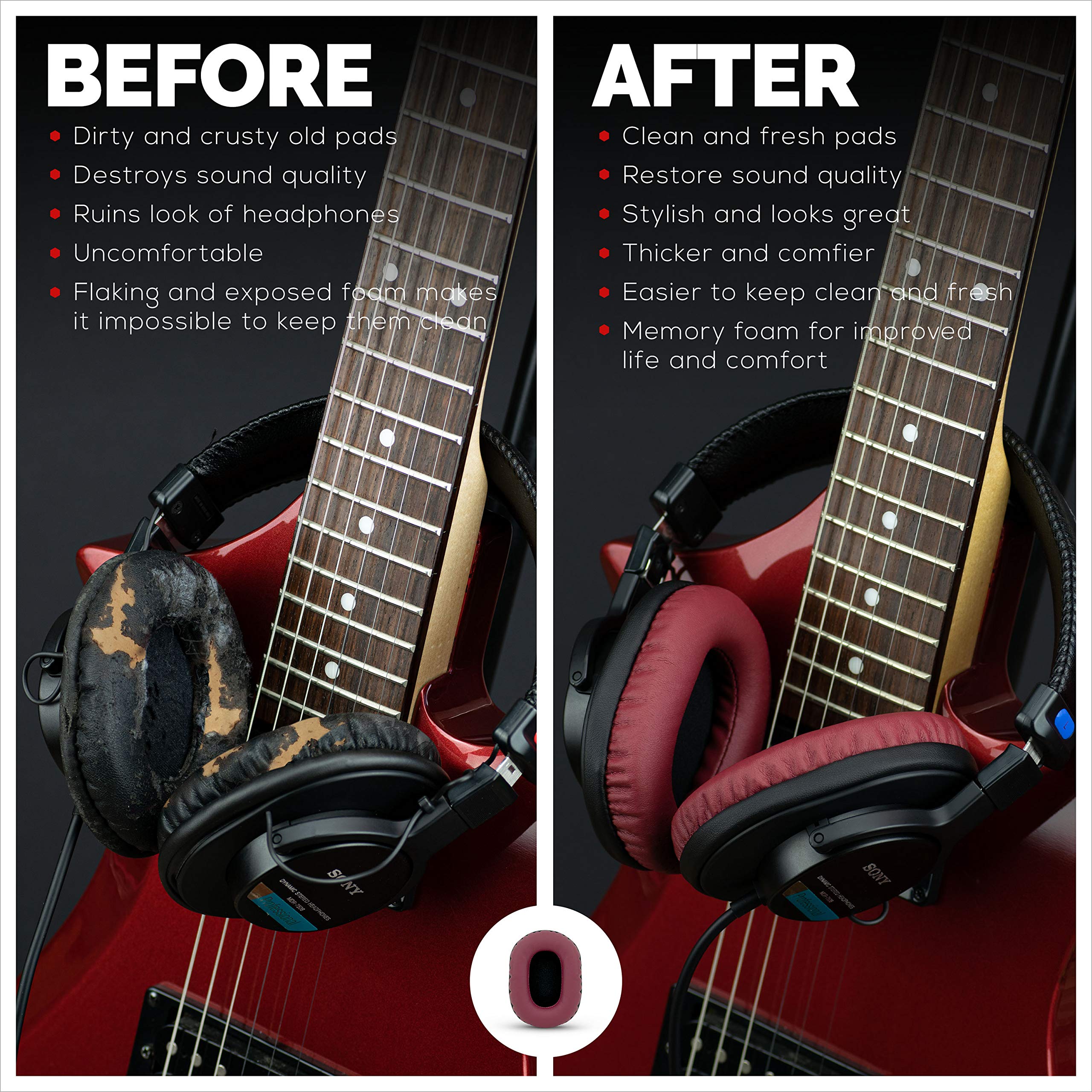 Brainwavz Coussinets de Rechange en Mousse à mémoire de Forme pour Sony MDR 7506, V6, CD900ST Rouge foncé