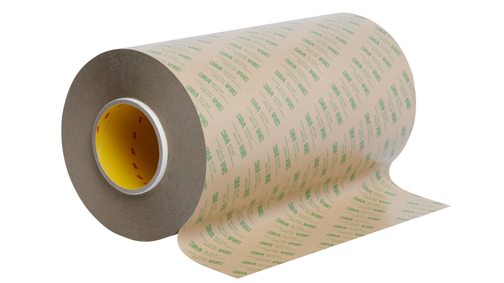 Image of 3M Adhesive Transfer Tape 467MP, Clear, 24 in x 60 yd, 2 mil, 1 roll per case, Exceptional Shear Strength for Metals and HSE Plastics