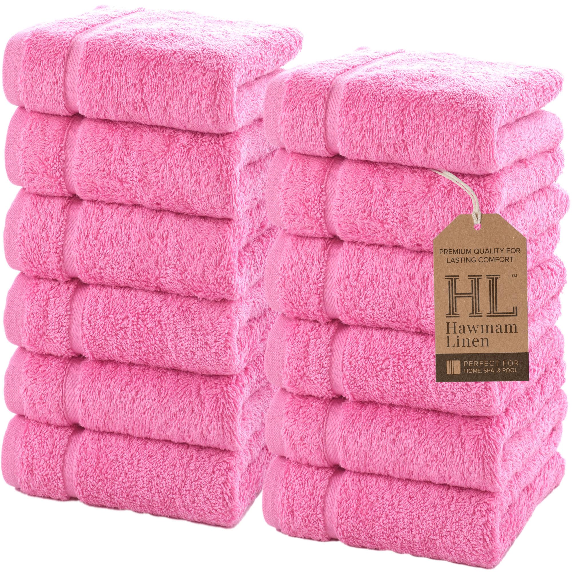 Hawmam Linen Wash Cloths, Turkish Cotton Washcloths, 12 Pack, Pink