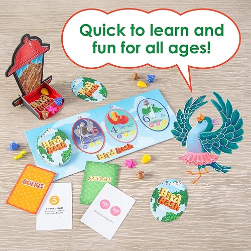 Miniatura 5 de MindWare Bird Bash - Juego de mesa familiar para 2 a 4 jugadores, fácil de aprender y jugar en 40 minutos, gana puntos con tarjetas de acción,