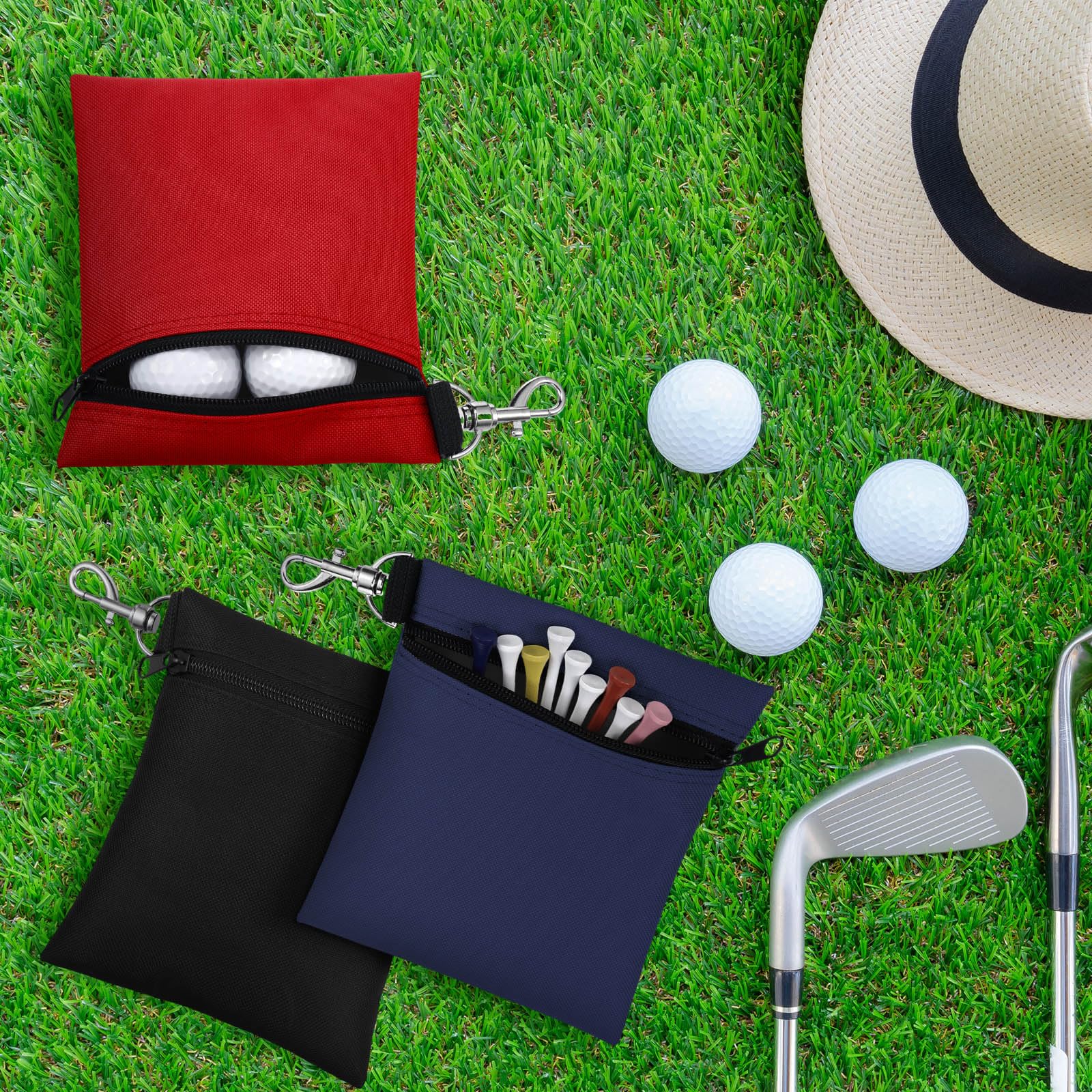 Shappy 3 bolsas de golf de 6.69 x 5.51 pulgadas con cierre de clip de bola, soporte de camiseta con clip de mosquetón de metal, bolsa de accesorios para hombres y mujeres (color mezclado)