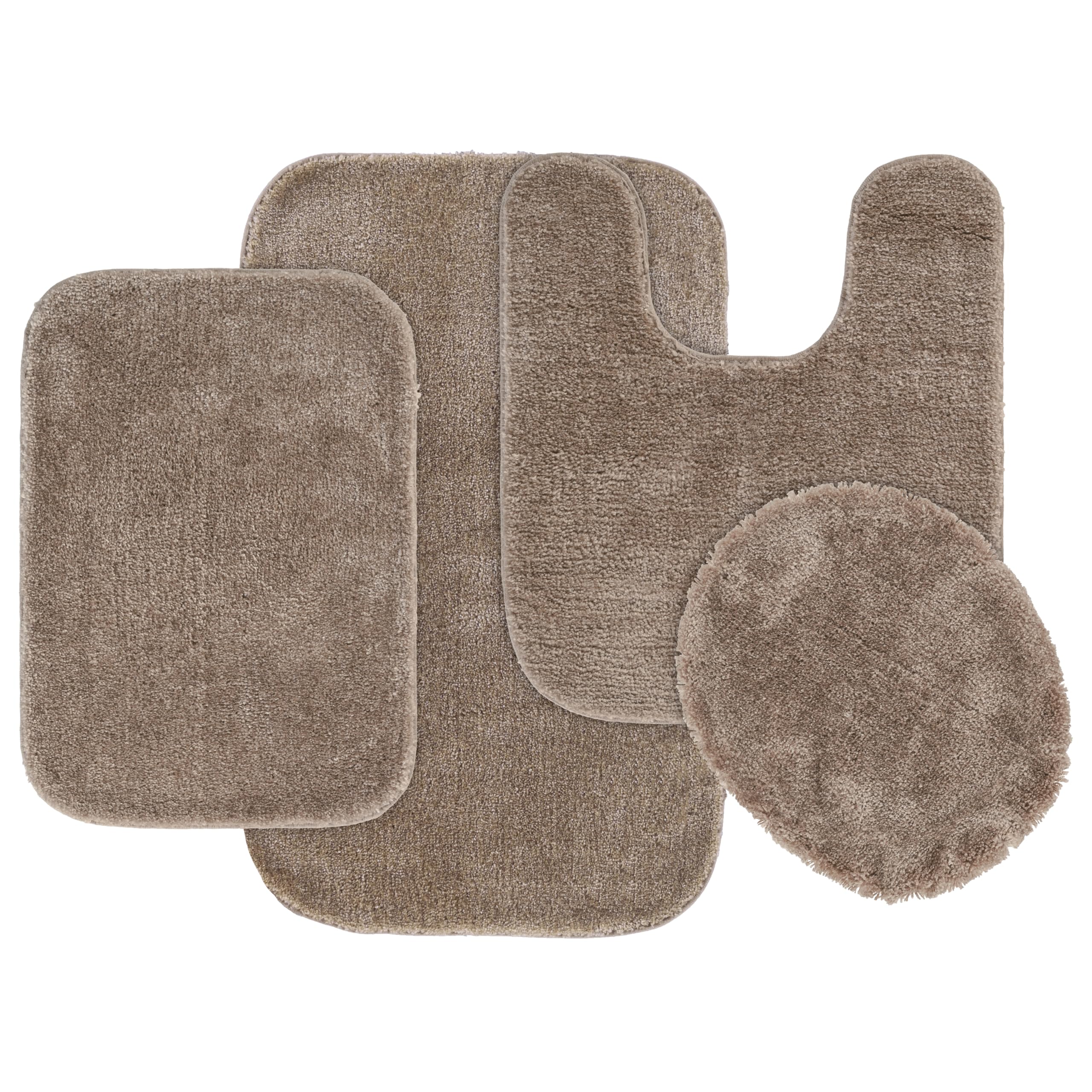 Garland Rug Traditional 4 Piece Nylon Washable Bathroom Rug Set Taupe