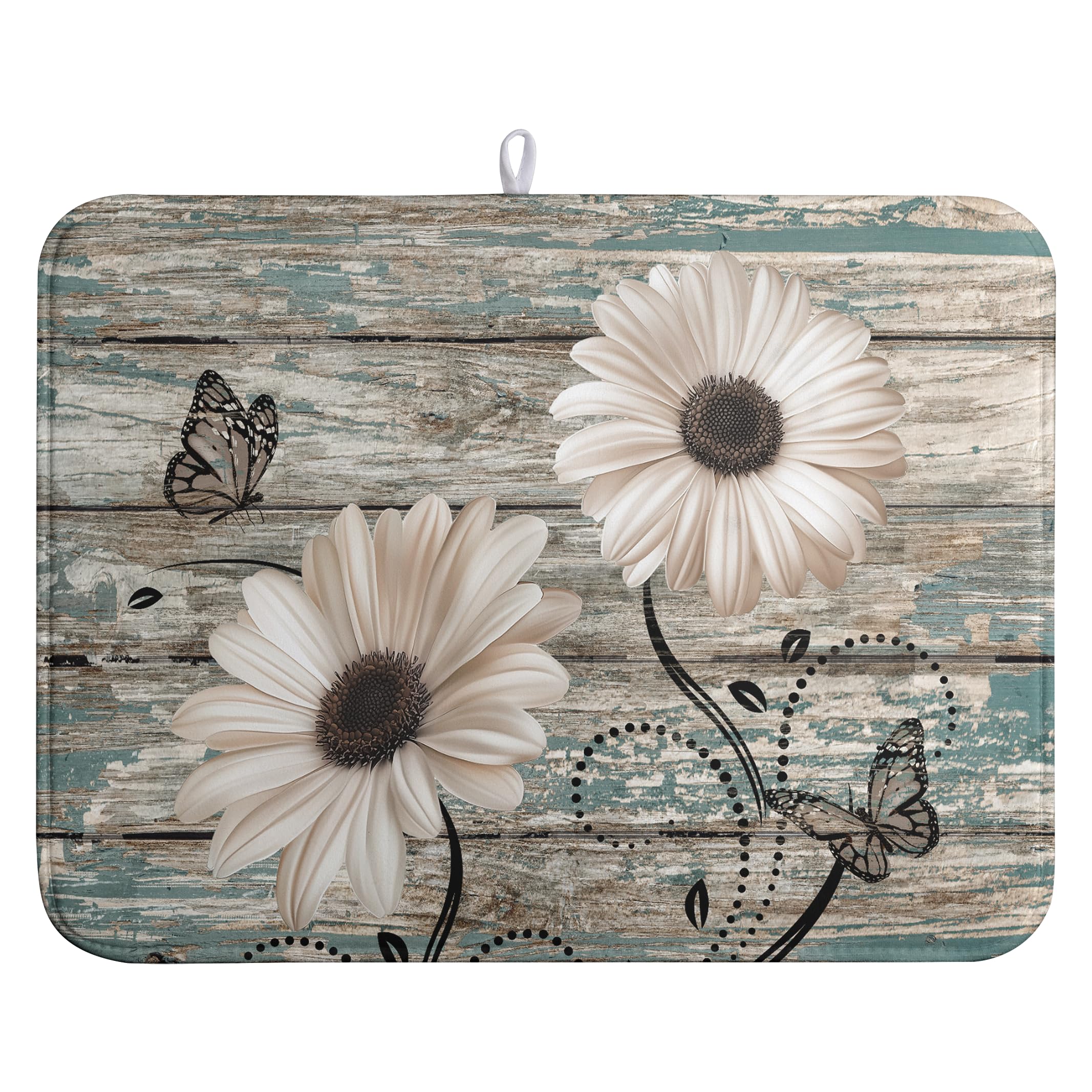Summer Sunflower Vintage Dish Drying Mats for Kitchen Counter Country Rustic Daisy Farmhouse Kitchen Dishes Dryer Pad Fall Absorbent Dish Mat