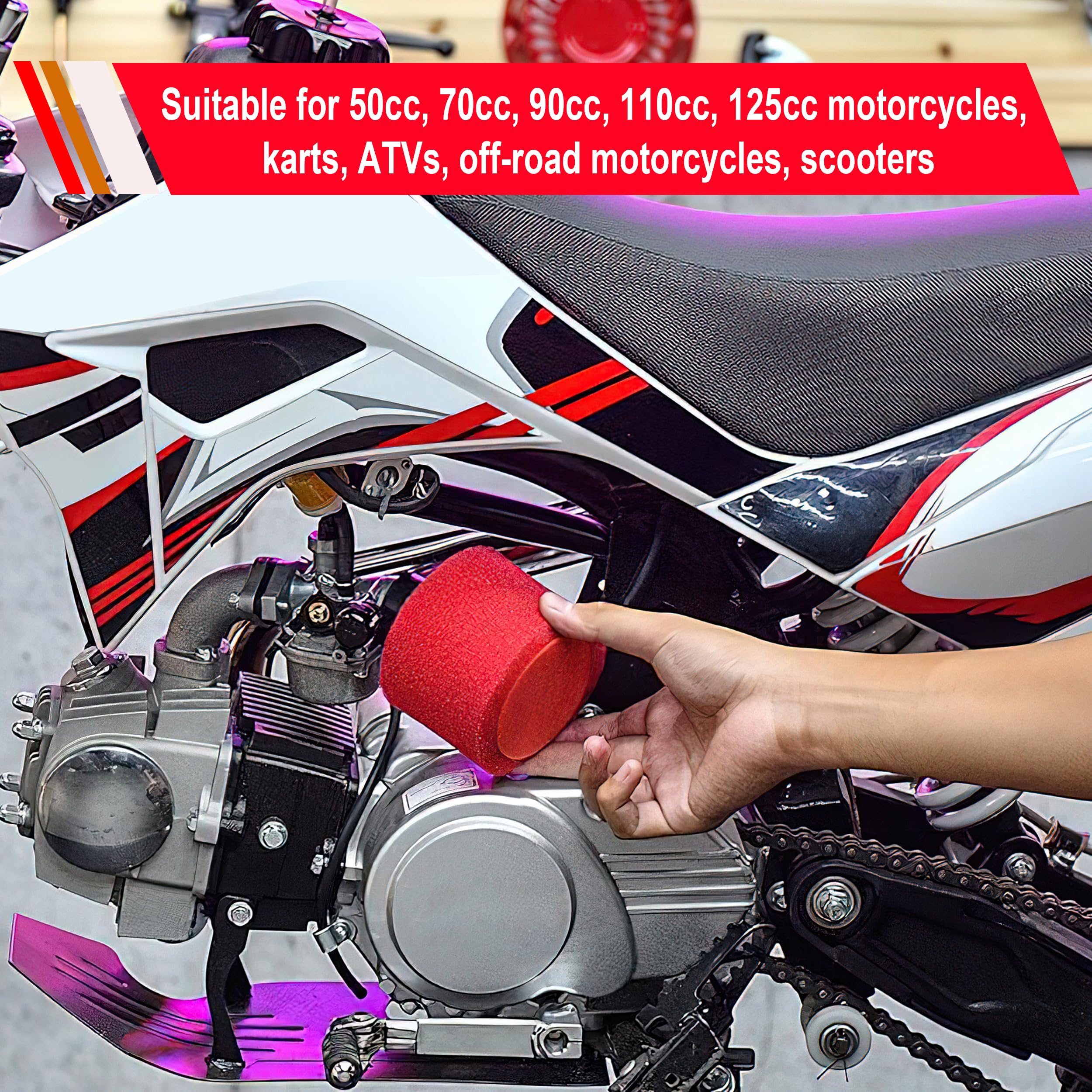 Swpeet 2 filtri dell'aria per moto da 42 mm con 2 filtri del carburante, kit universale di ricambio per aspirapolvere a cono per moto da cross e scooter da 50 cc, 110