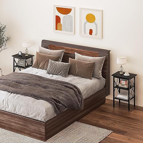 Miniatura 6 de VECELO Mesa auxiliar versátil con estante de almacenamiento, mesitas de noche para sala de estar, muebles de dormitorio, estantes, negro clásico,