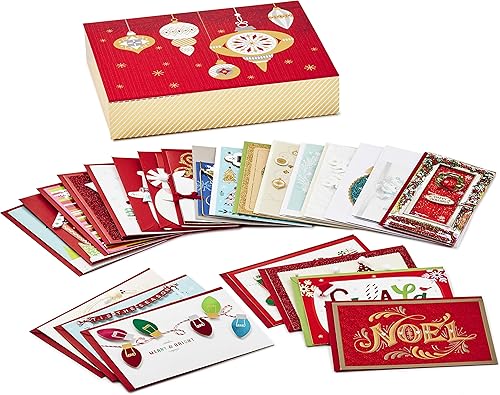 Miniatura 1 de Hallmark Surtido de tarjetas navideñas hechas a mano en caja (juego de 24 tarjetas de felicitación especiales y sobres) (1XPX5156)