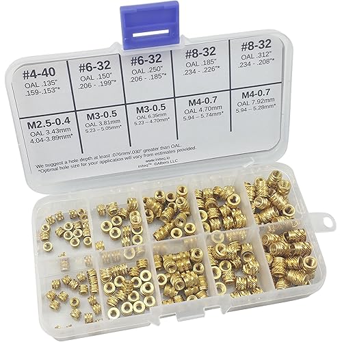 [initeq] Threaded Heat Set Inserts for Plastics Combination (Imperial + Metric) Assortment A 200 Pack