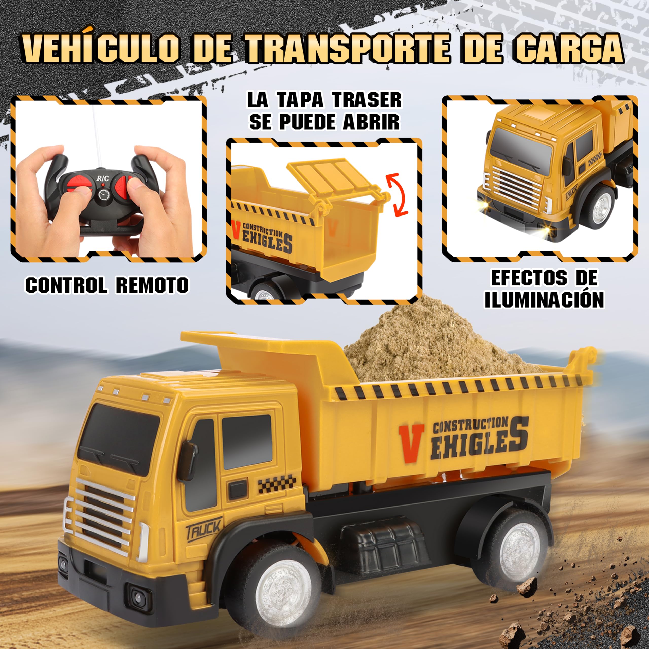 Charmofun Excavadora Teledirigida con Vehículo Teledirigido, 2,4 GHz Excavadora RC con Luz y Sonido, Coches Juguete Radiocontrol para Niños y Niñas Mayores de 3 Años, Juguete Construcción Regalo Cumpl