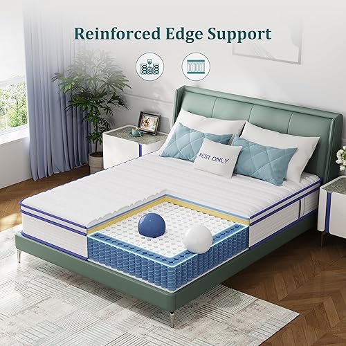 Miniatura 3 de Colchón de tamaño matrimonial de 12 pulgadas, solo reposa en una caja, firmeza media para alivio de presión, espuma viscoelástica y resortes