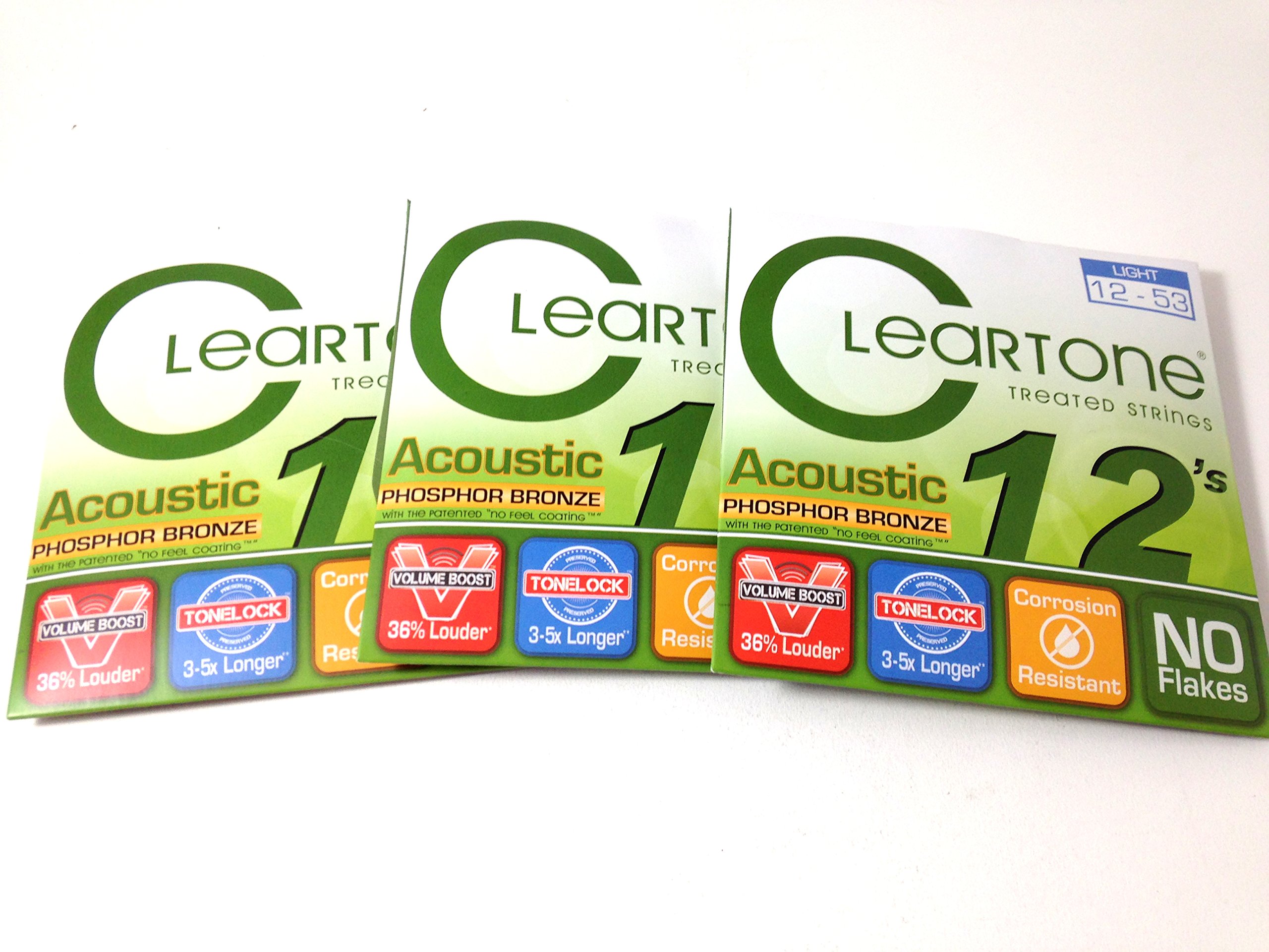 Cleartone Guitar Strings Acoustic 3 Pack Phosphor Bronze 12-53