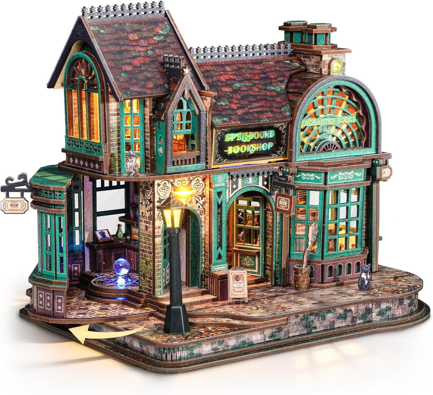 3D Wooden Puzzle Magic Bookstore with LED Lights - DIY Miniature Kit, Spellbound Bookshop, Home Décor Display, Creative Gift for Adults and Teens



