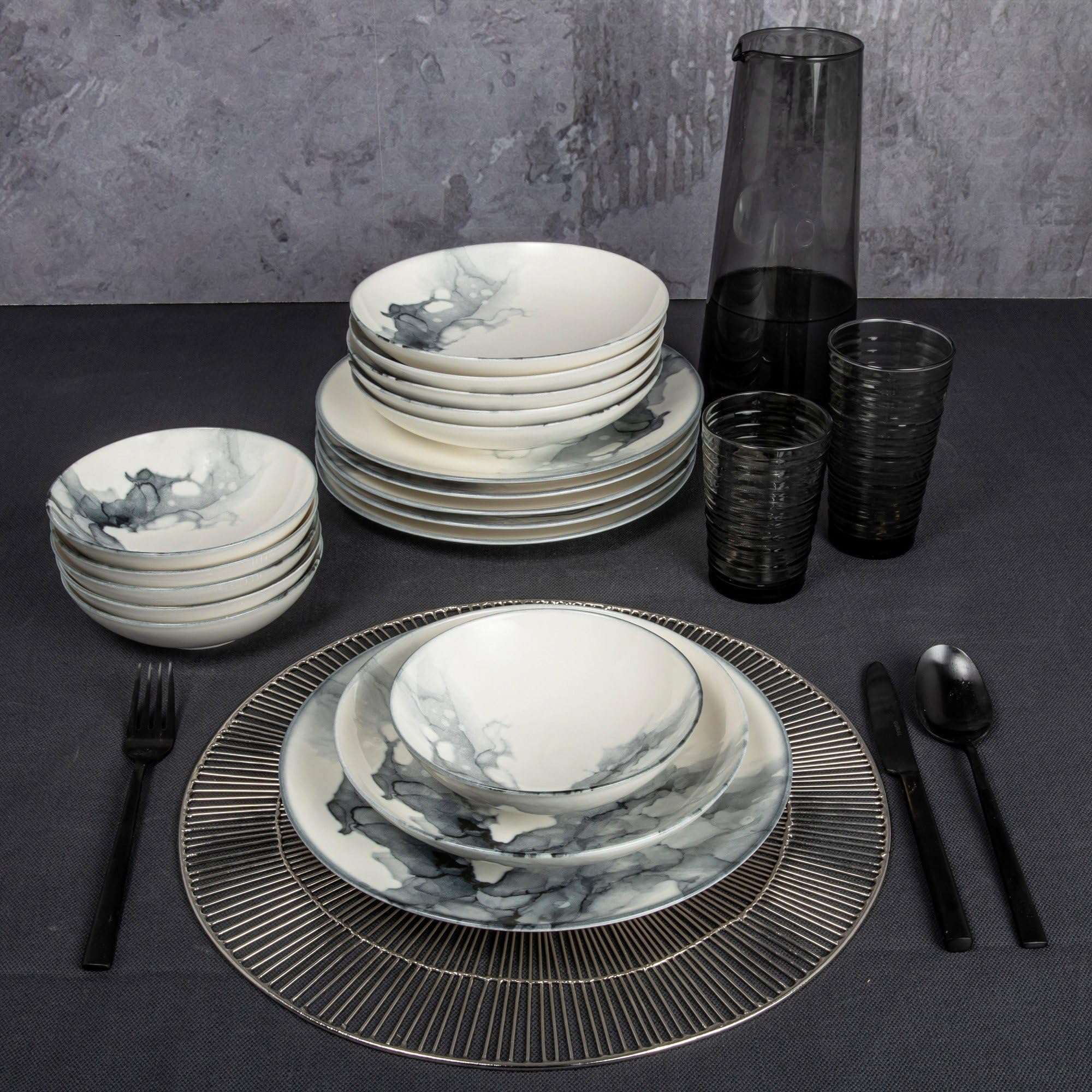 Elegant 24-Piece Dinner Set, 100% Porcelain | Includes Deep Plates, Cake Plates, Service Plates & Bowls | Microwave & Dishwasher Safe | Perfect for Any Occasion