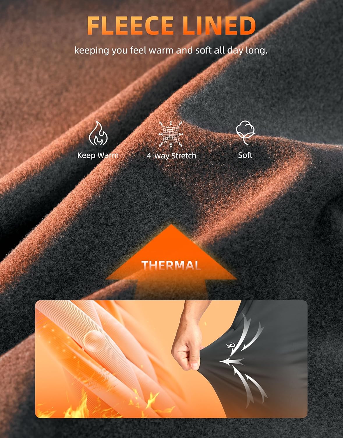 Pudolla Men's Fleece Joggers with 3 Zipper Pockets Warm Athletic Pants Winter Workout Gym Running Sweatpants for Men - Image 4