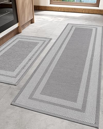 LUMI Juego de 2 alfombras de cocina, antideslizantes, antiarañazos, cómodas de pie, antifatiga, lavables, ecológicas, versátiles para cocina y más,