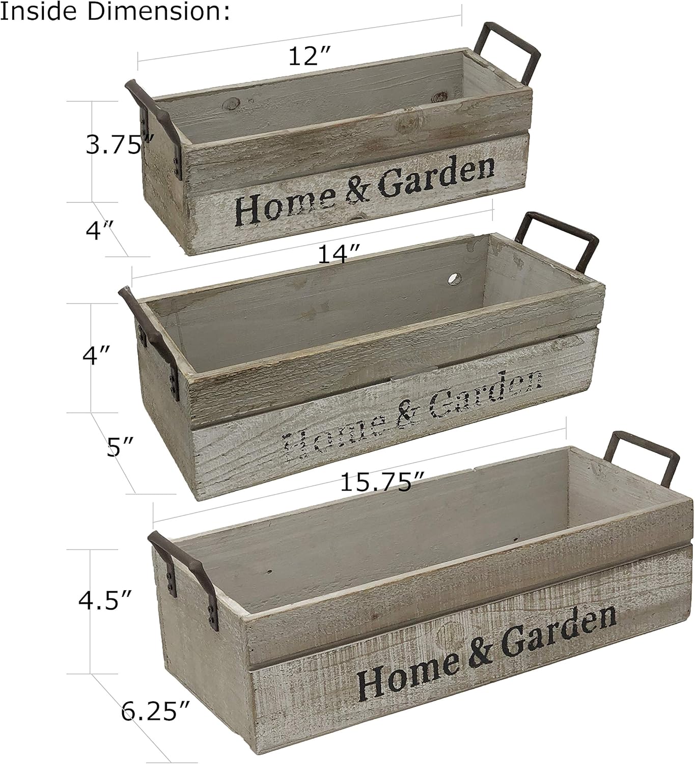 allgala 3-PC Set Wooden Boxes Planter Trough for Flower pots - Indoor Outdoor Decoration - Storage Display Boxes