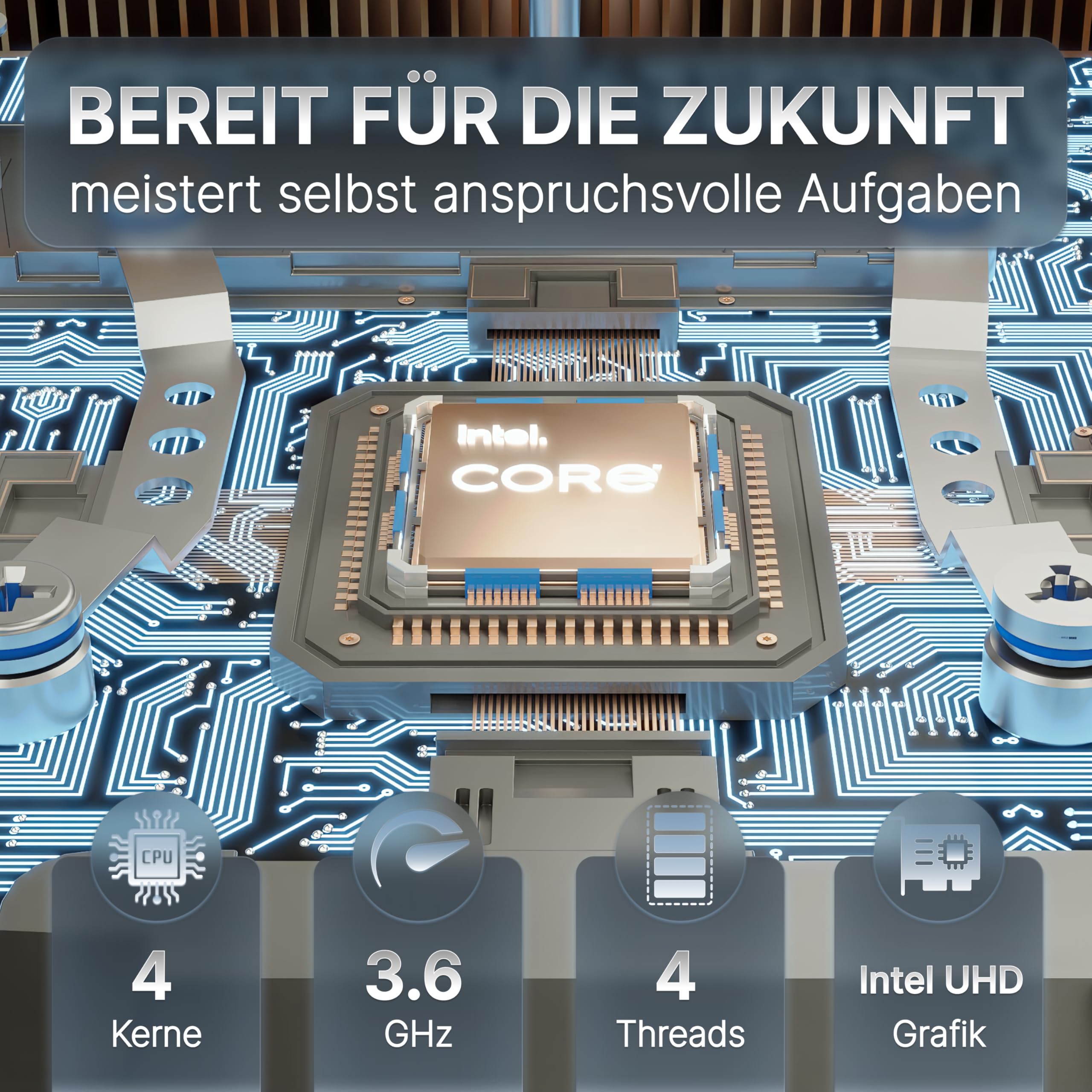 Celeron Mini PC Intel N150-8GB RAM, 256GB SSD | 4 Jahre Garantie | Deutsche Marke - Windows 11 Pro - WiFi 6E - HDMI 2.1 - USB-C - Kompakter Desktop PC für Home Office