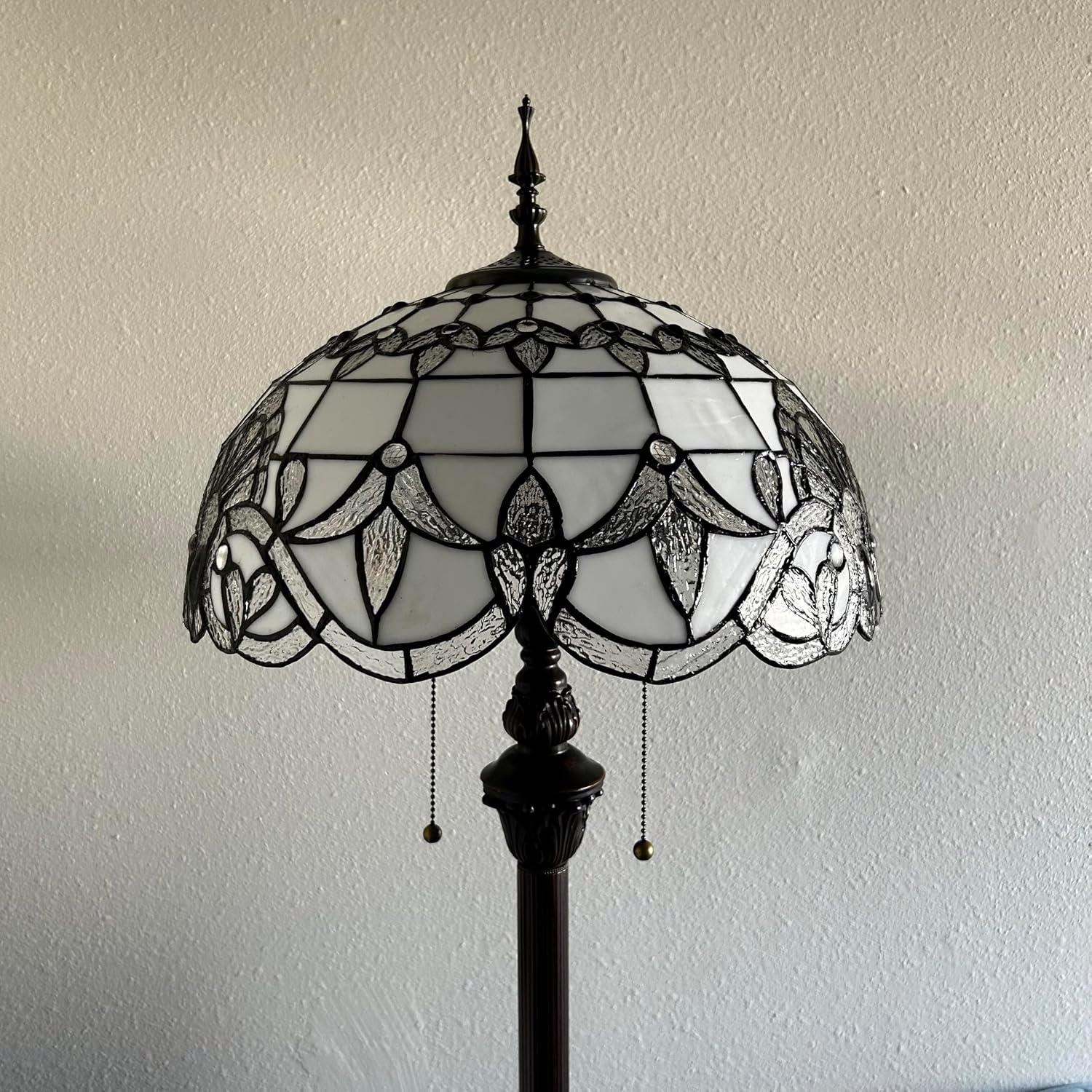 White Stained Glass Floor Lamp Baroque Style Metal Base LED Bulbs Included for Living Room Bedroom 16" D*16" W*64" H