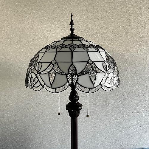 Miniatura 5 de Tiffany - Lámpara de pie con vitrales blancos, estilo barroco, lavanda, base de metal, bombillas LED incluidas para sala de estar, dormitorio, 16