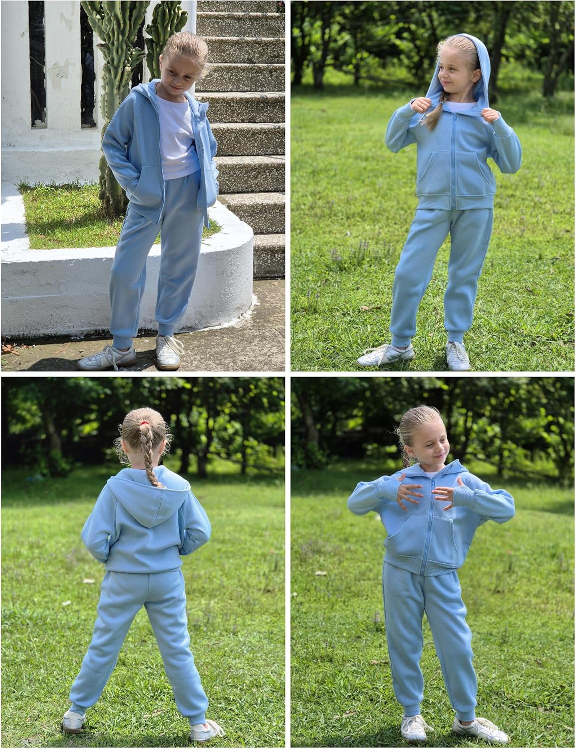 Arshiner Girls 2 Piece Outfit Drop Shoulder Zip Up Hoodies and Sweatpant Clothing Set with Pockets - Image 6