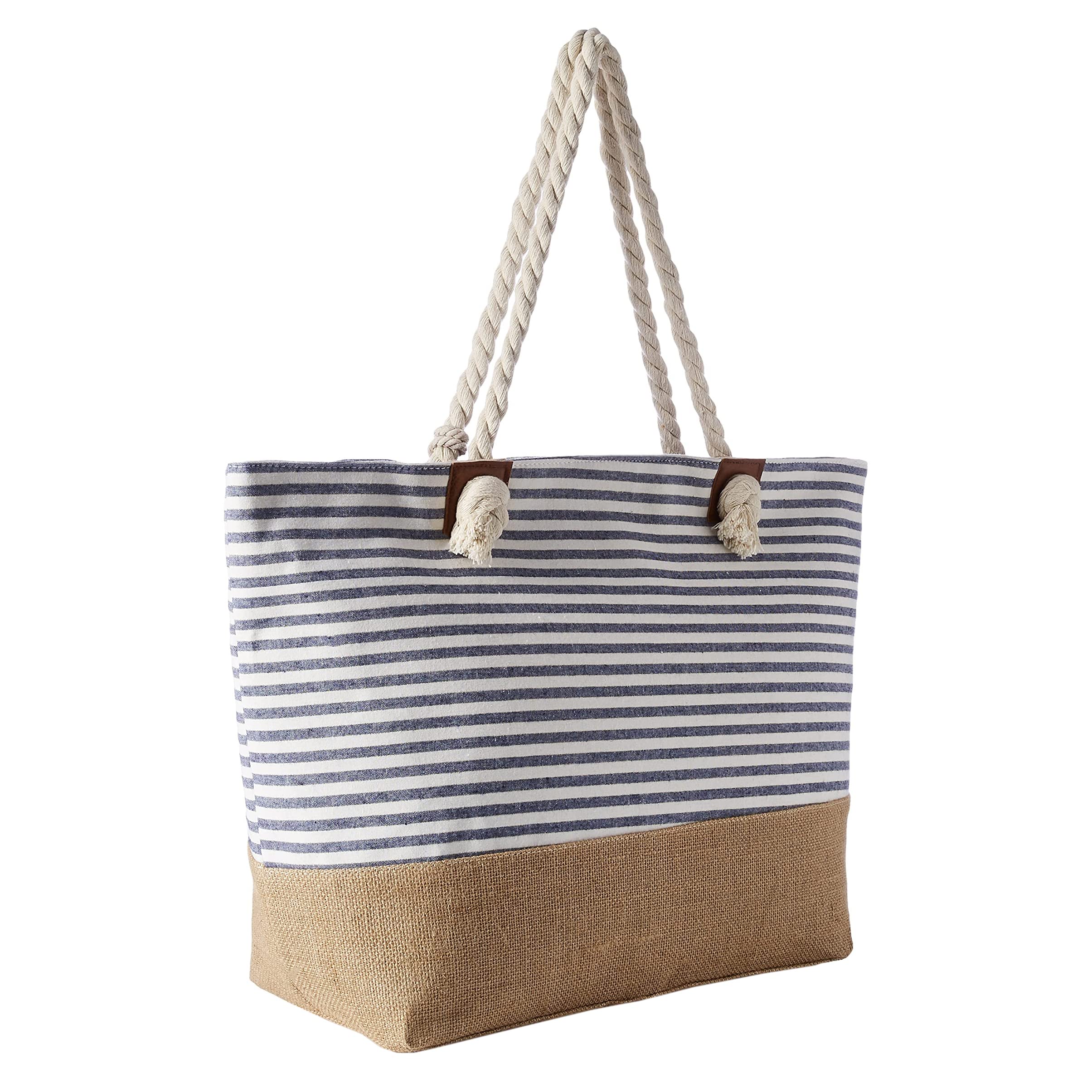 DonDon Bolso de playa grande impermeable con cremallera Rayas azul oscuro
