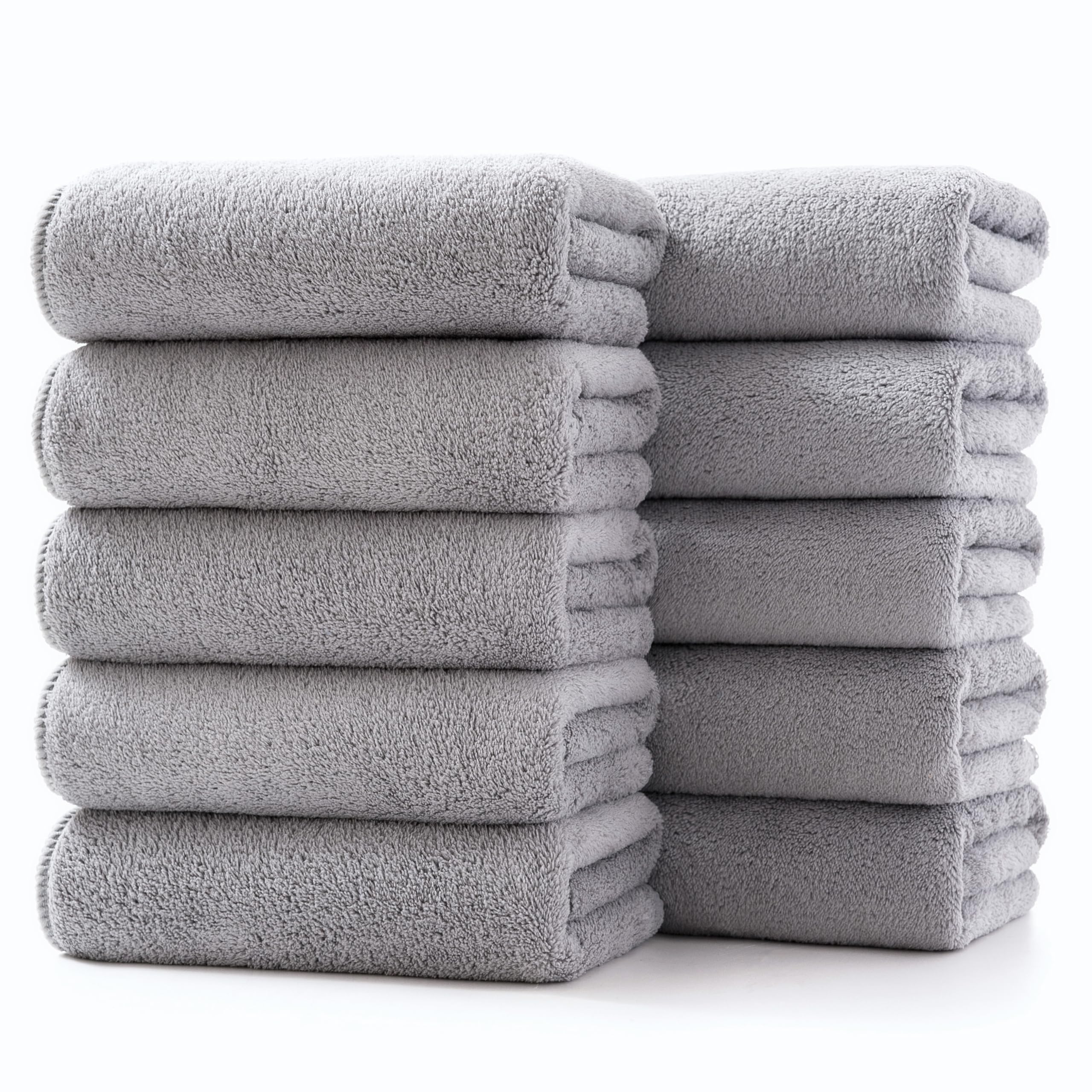 Lumimi Towels 10-Piece Soft Microfiber Hand Towel Set Washcloth Incredibly Absorbent Lightweight Quick Dry and Durable, 29" L x 13" W, 10 Pack Light Grey — image 1