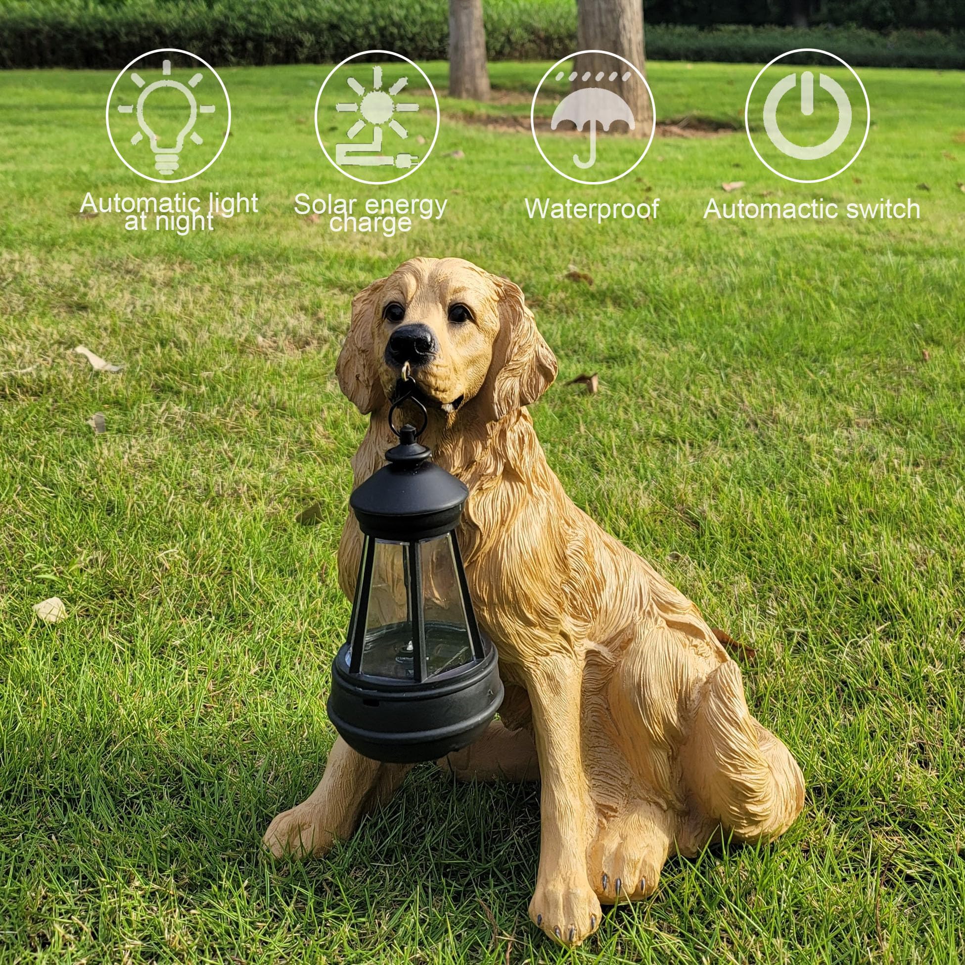 NASKY The Resin Handicraft Solar - Powered Hanging Lamp in The Shape of A Simulated Puppy of The Courtyard is Suitable for Places Such As Courtyards, Gardens and Balconies (Golden Hair)