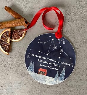 Personalised Christmas Bauble - Couple Tree Decoration, Zodiac Star Signs Print, Ornament for Boyfriend, New Home, Best Friends, Unique It was written in the stars Acrylic Bauble Hanging Ornament
